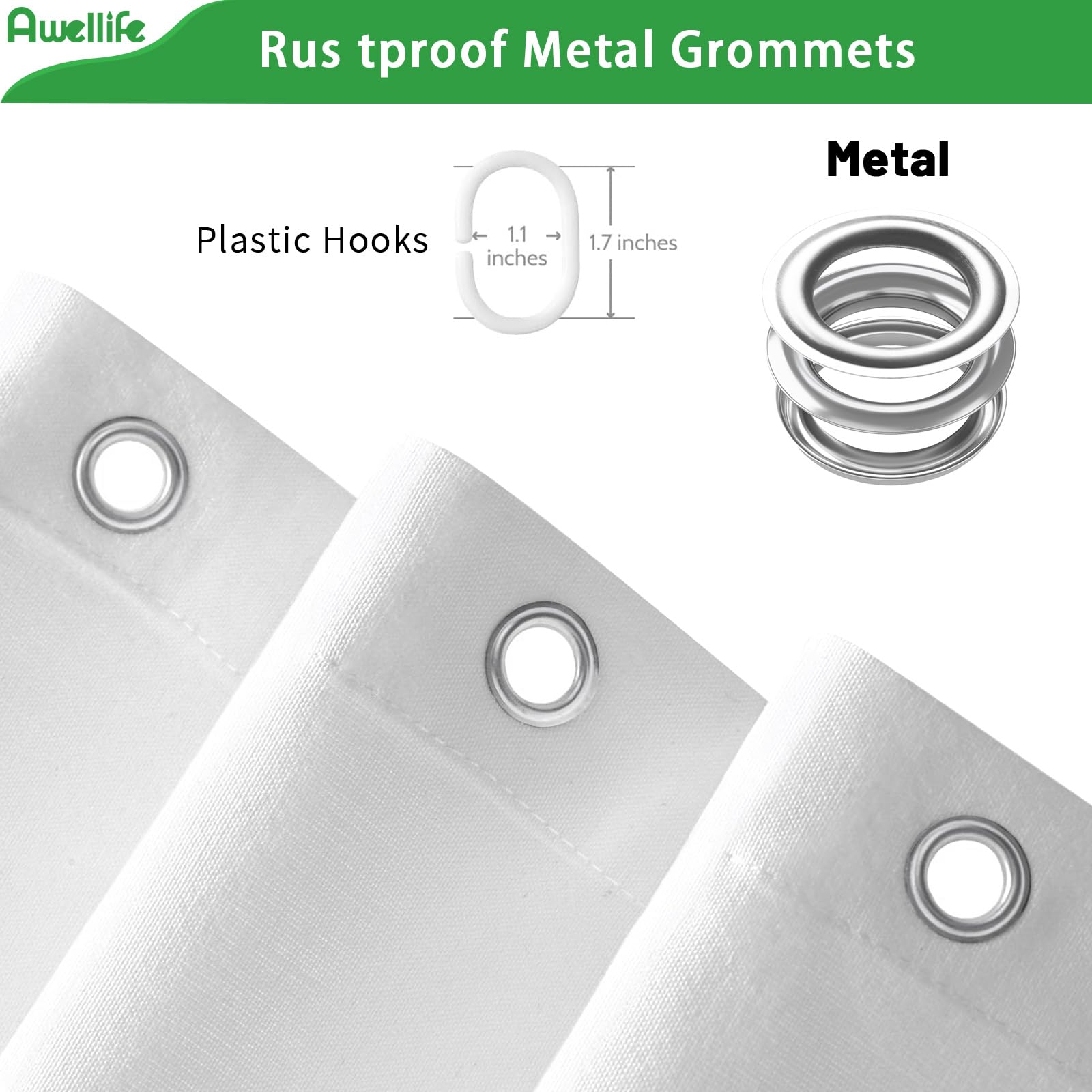 Awellife White Linen Shower Curtain For Bathroom Stall Natural Cotton Cloth Fabric Farmhouse Boho Shower Curtain With 10 Durable