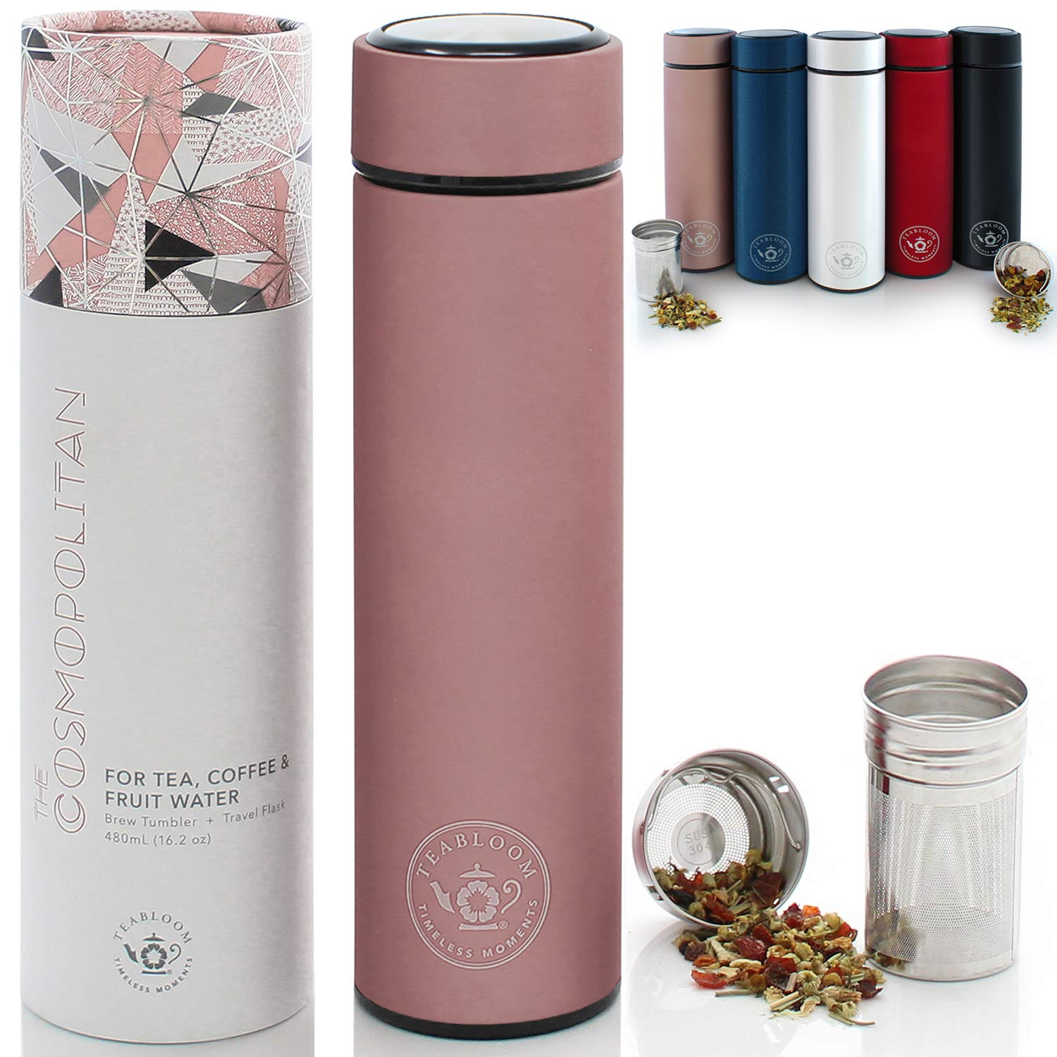 Teabloom - The Original All-Brew Travel Tumbler & Thermos | Oprahs Favorite | 16Oz/480Ml Stainless Steel Insulated Water Bottle/