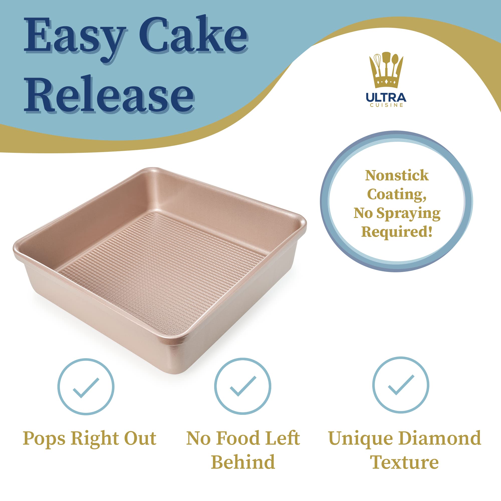 Ultra Cuisine Nonstick Square Cake Pan, Even Baking And Roasting, Easy To Clean, Durable Quality, Warp & Scratch Resistant Textu