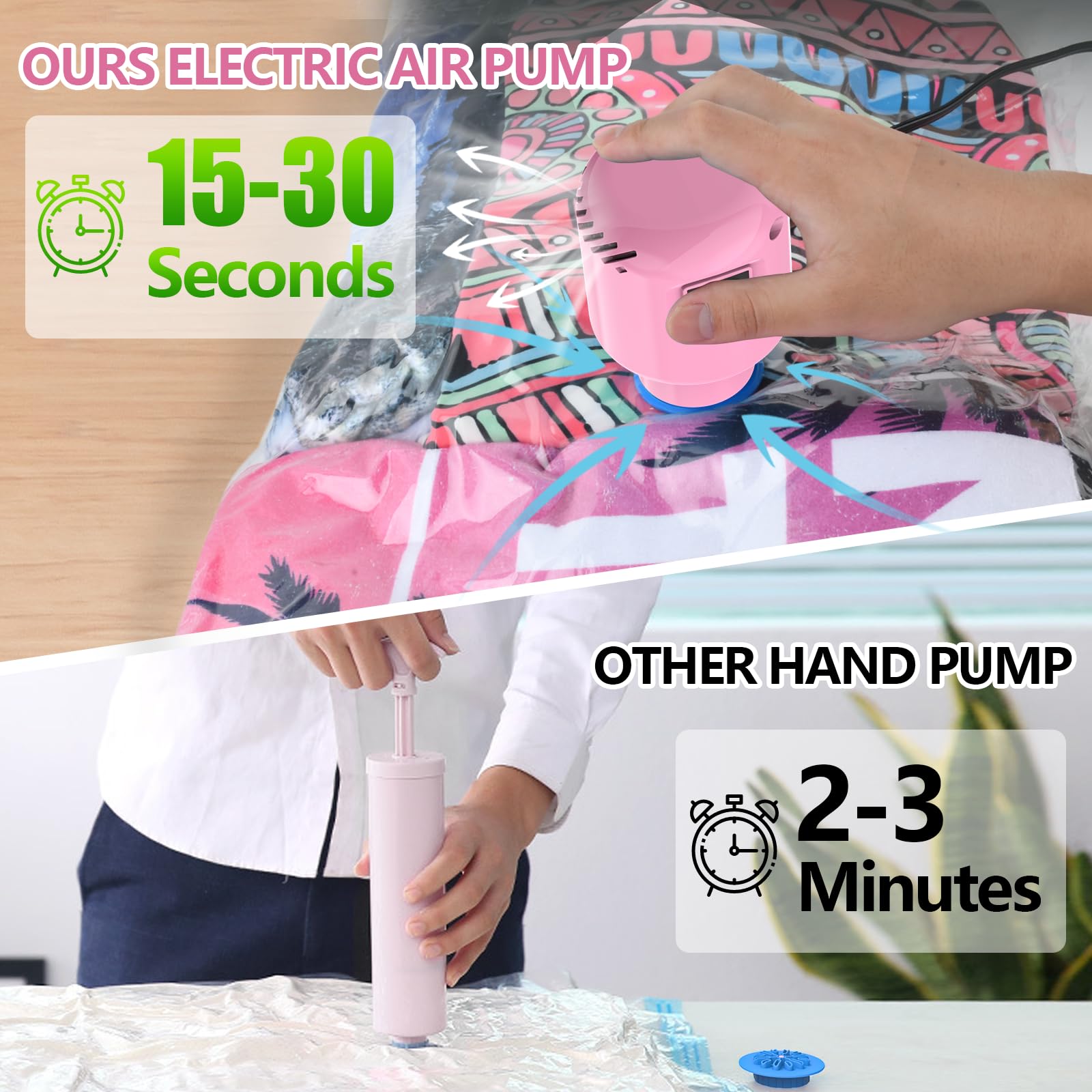 15 Pack Vacuum Storage Bags With Electric Pump, Travel Vacuum Bags (3 Jumbo, 3 Large, 3 Medium, 3 Small, 3 Roll Up Bags) Vacuum