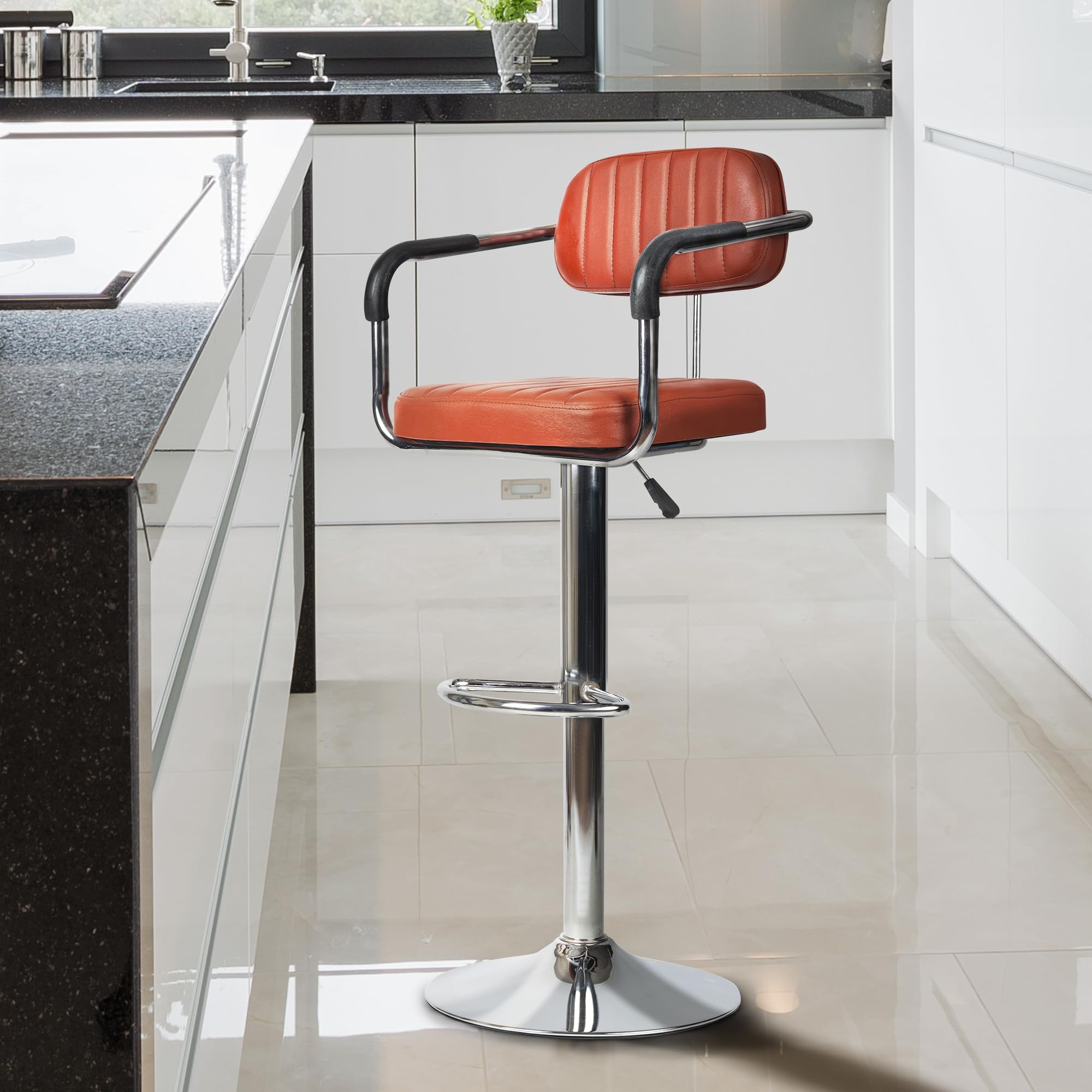 Koorsi & Co. Flexi Bar Chair Chrome Height Adjustable & Revolving Bar Chair/Kitchen Chair/Cafe Bar Chair Brown (1Pcs)