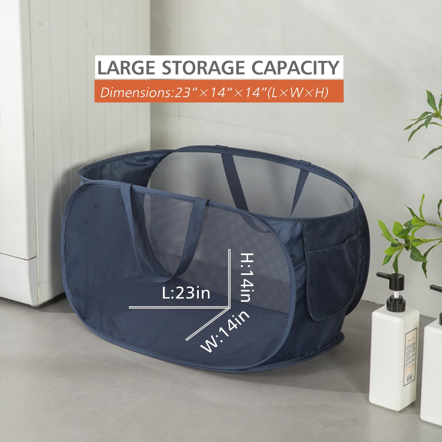 Honoma Sturdy Mesh Laundry Hamper Basket Bag,Pop Up Basket With Side Pocket For Laundry Room, Bathroom, Kids Room, College Dorm