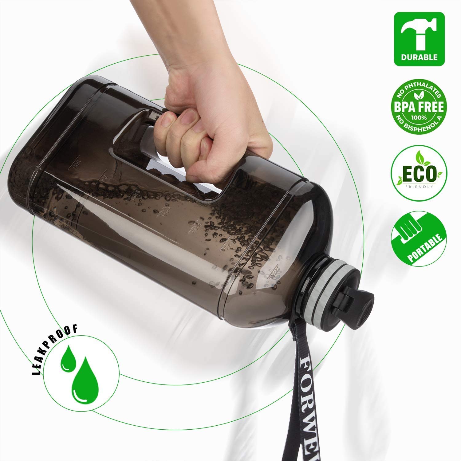 Forweway Half Gallon Water Bottle With Handle 2.2L/74Oz Large Plastic Water Bottles Bpa Free Water Bottles With Strap Portable W