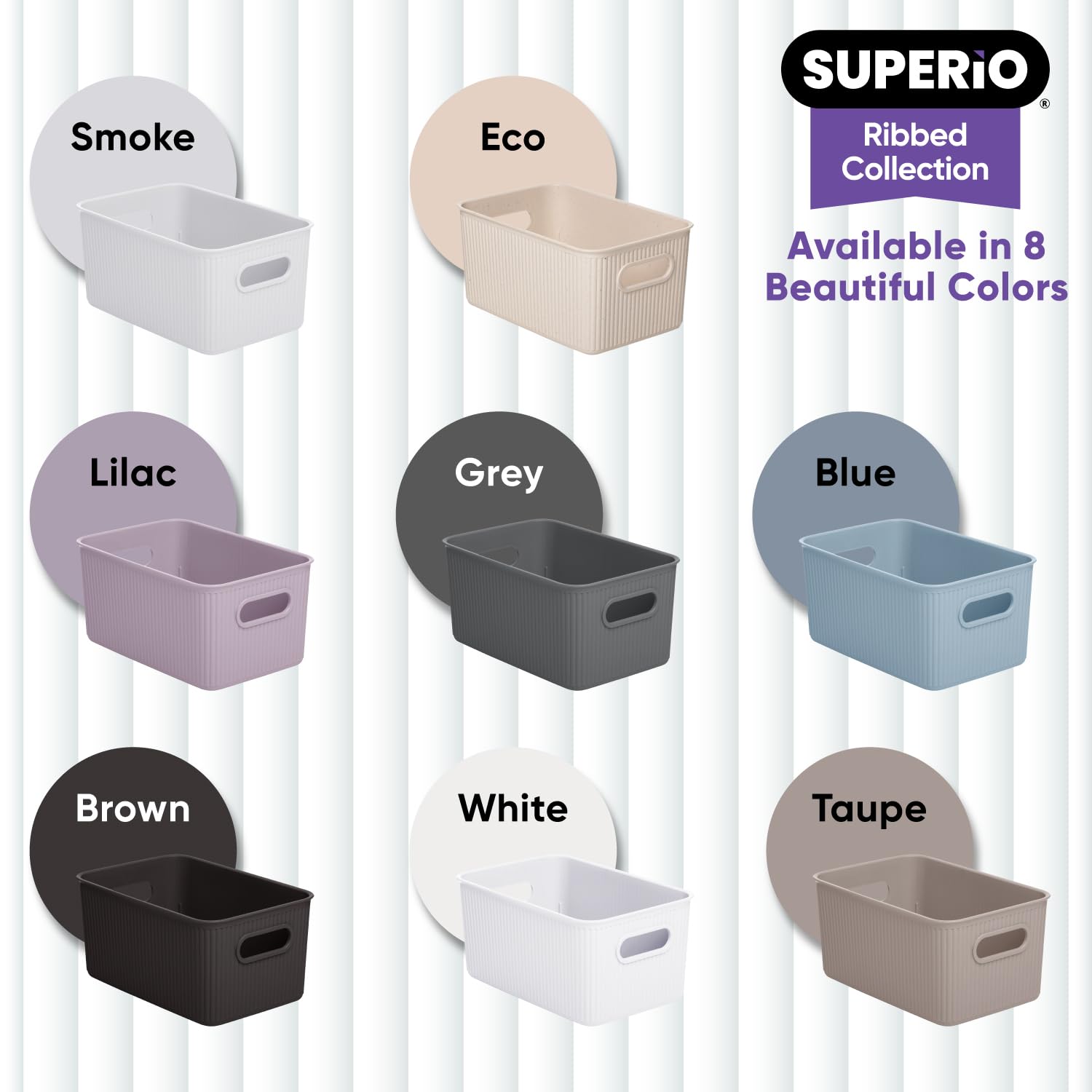 Superio Decorative Plastic Open Home Storage Bins Organizer Baskets, Medium, Taupe (8 Pack) Container Boxes for Organizing Close
