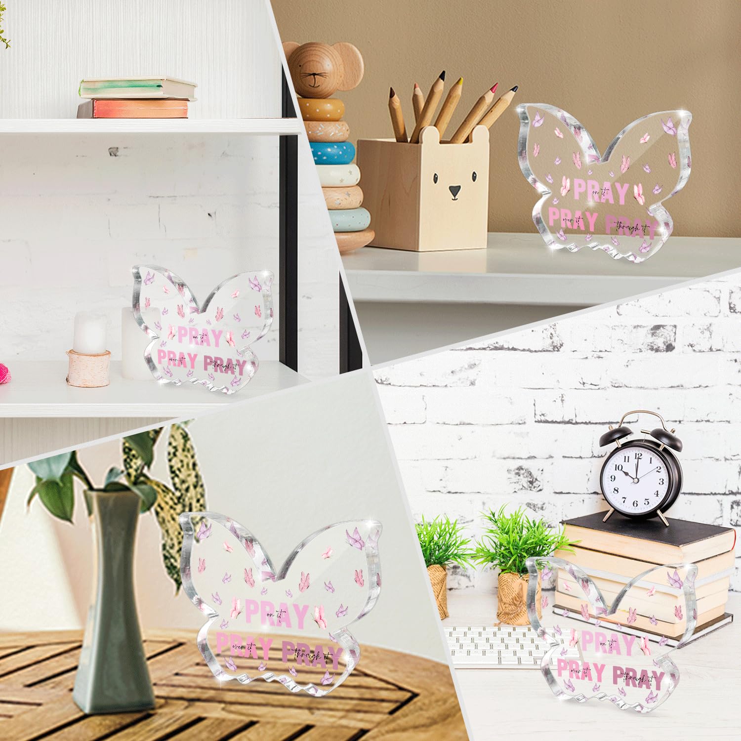 Pink Christian Gifts for Women, Religious Plaques Christian Woman Decor Gifts, Modern Home Office Room Bathroom Bedroom, Pray On
