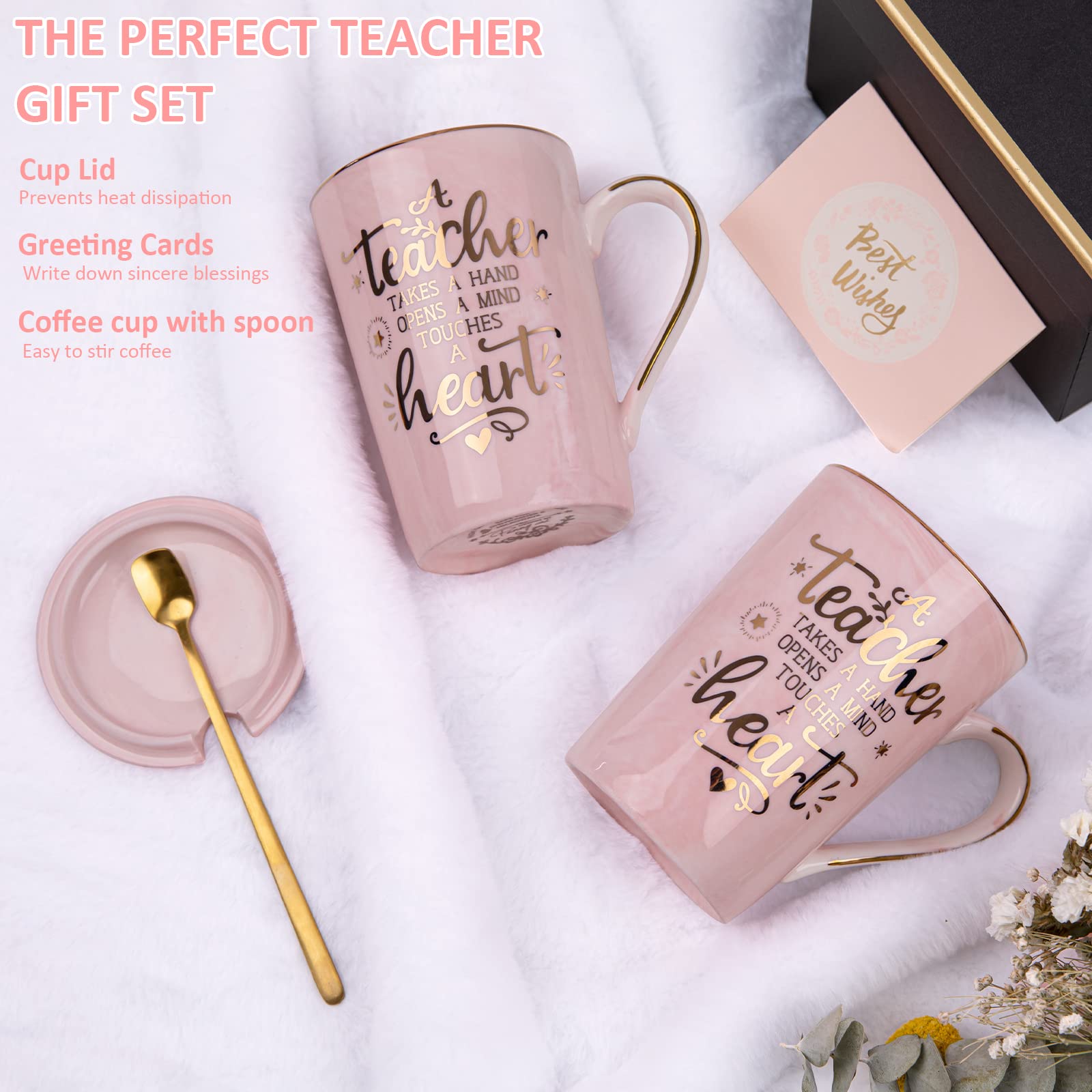 Unique Teacher Appreciation Gifts for Women - Best Teachers Christmas Mug for Teachers from Student, 14Oz Pink Marble Ceramic Go