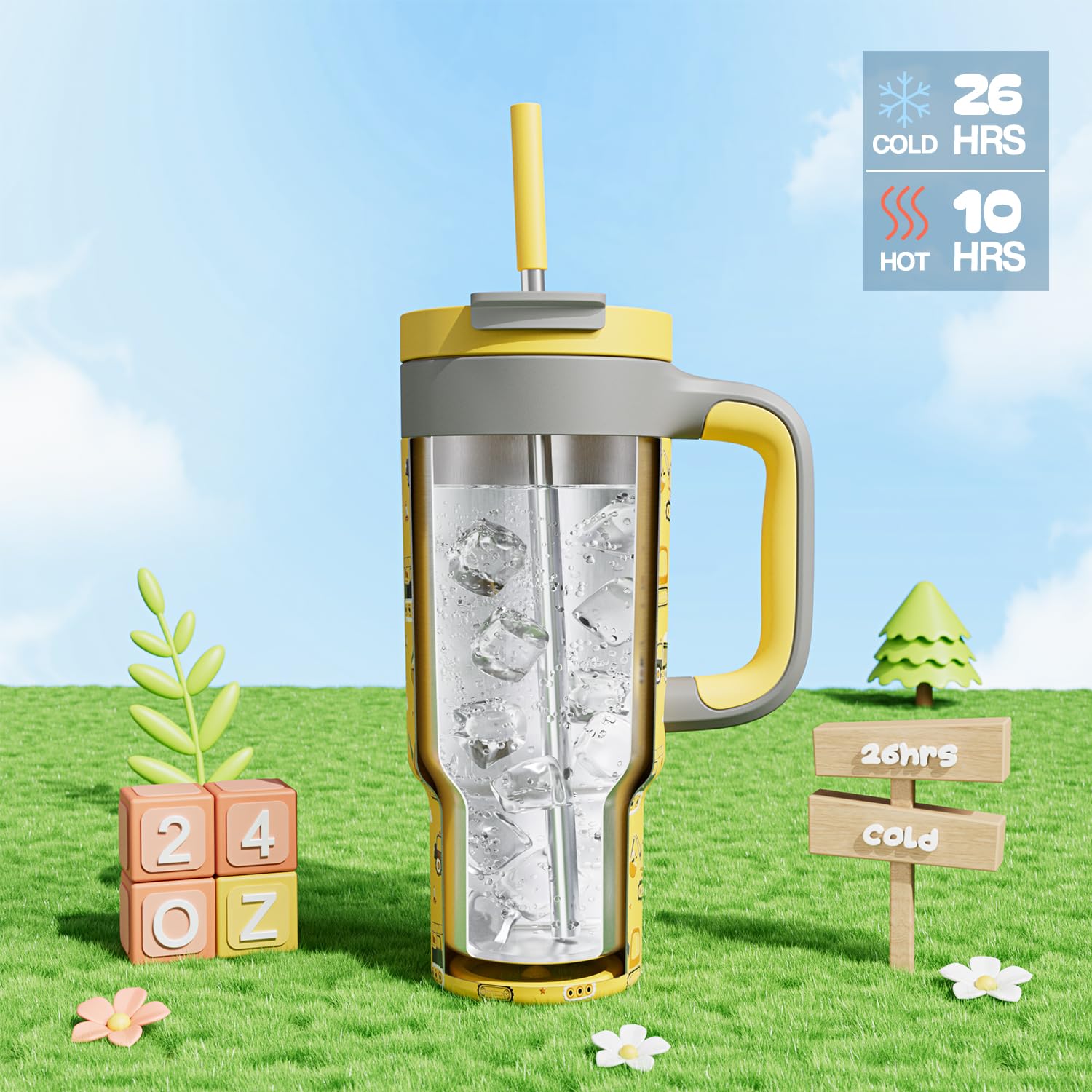 24 oz Stainless Steel Cup with Handle for Preschooler: BPA-Free, Lid with Straw, Easy to Clean, Car Cupholder Friendly, Insulate