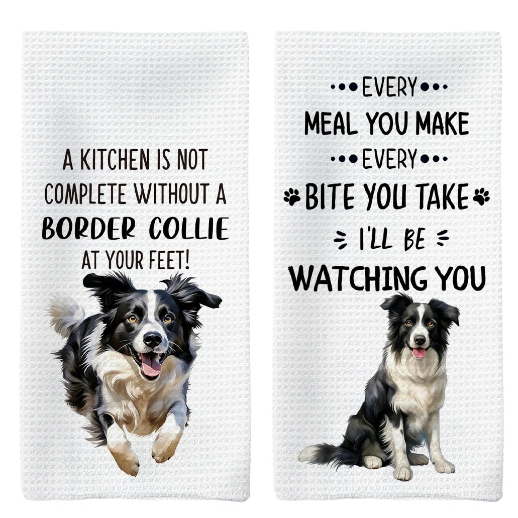 Tzhim Border Collie Kitchen Towels Set of 2, Border Collie Lovers Gifts, Dog Decorative Hand Towels, Dog Dishcloths Dish Towel T