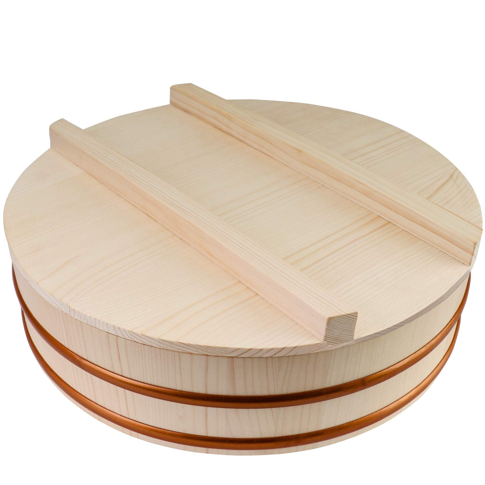 Kichgather Wooden Sushi Rice Bowl With Lid Hangiri Sushi Oke Sushi Rice Mixing Tub (11.8     With Lid)