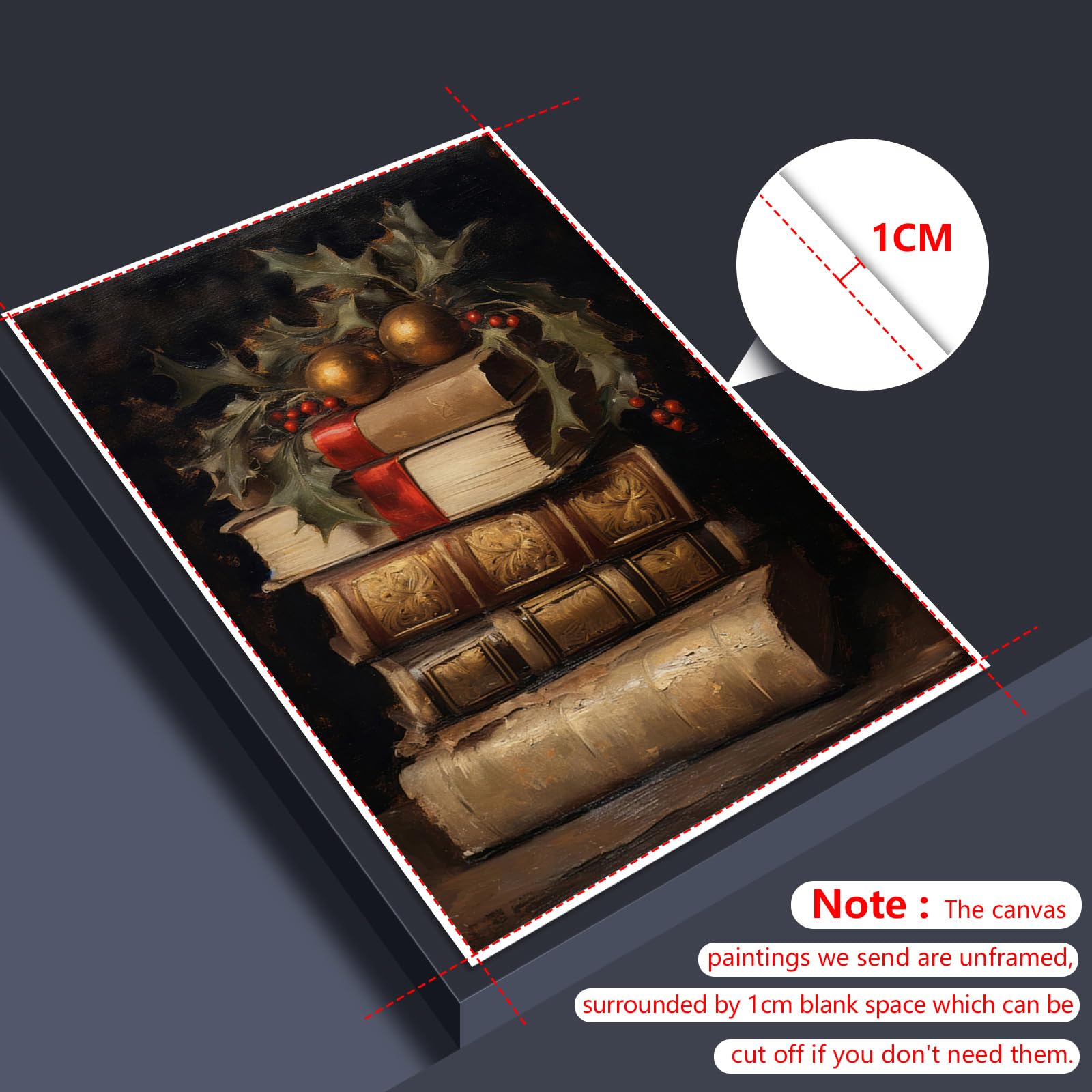 Wodkodnxy Vintage Christmas Canvas Wall Art, Rustic Books Art Still Life Pictures For Wall, Merry Christmas Poster Winter Print,