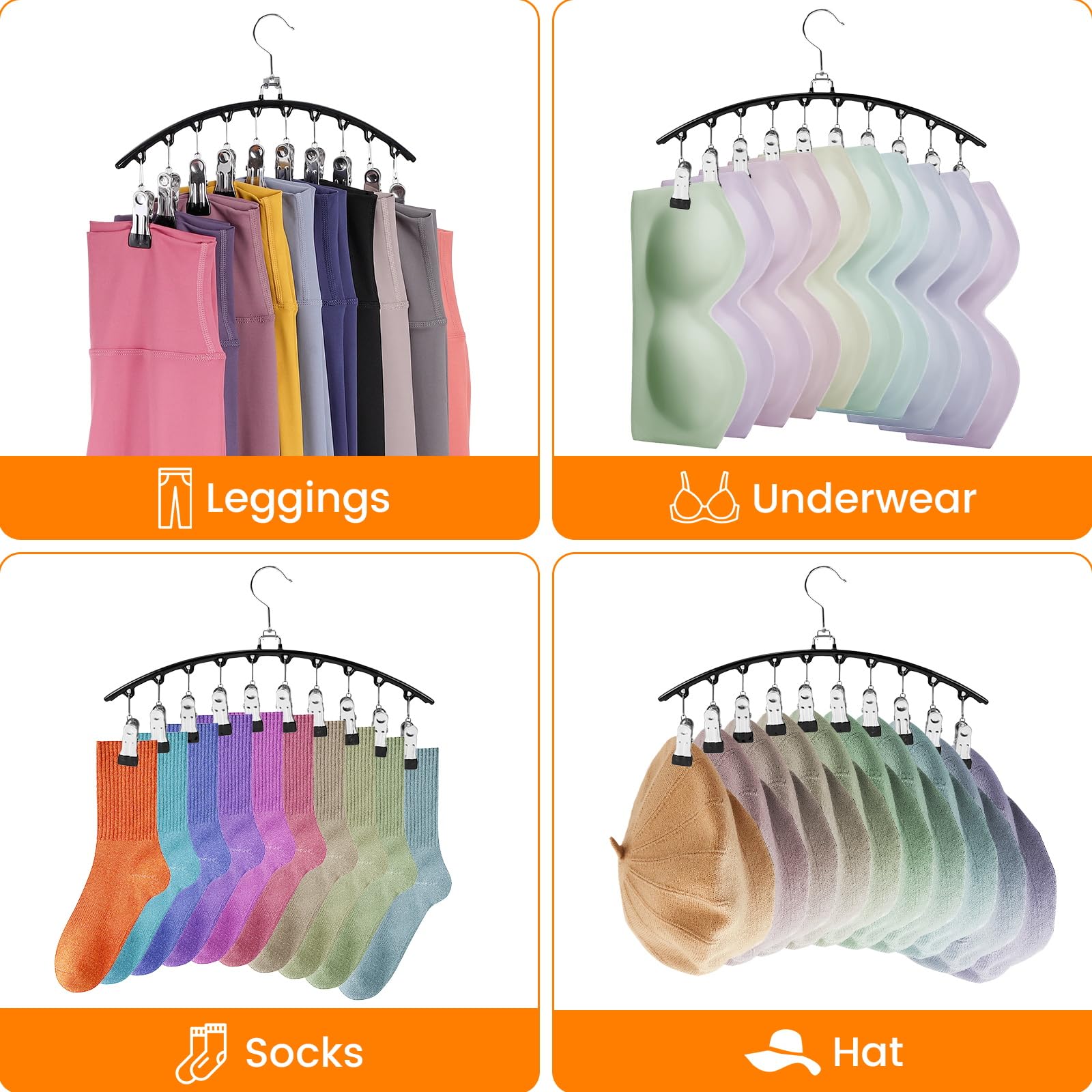 Legging Organizer For Closet, 2 Pack Metal Yoga Pants Hangers W/10 Clips Holds 20 Leggings/Hats/Jeans/Skirts Space Saving Closet