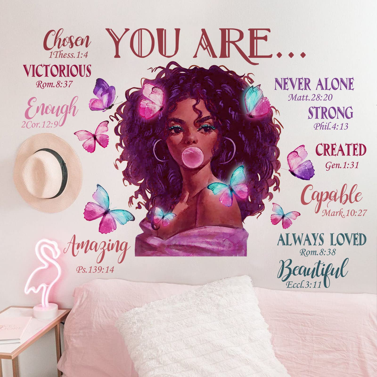 Mfault Black Girl Magic You Are Beautiful Wall Decals Stickers, African American Nursery Decor Positive Saying Religious Bedroom