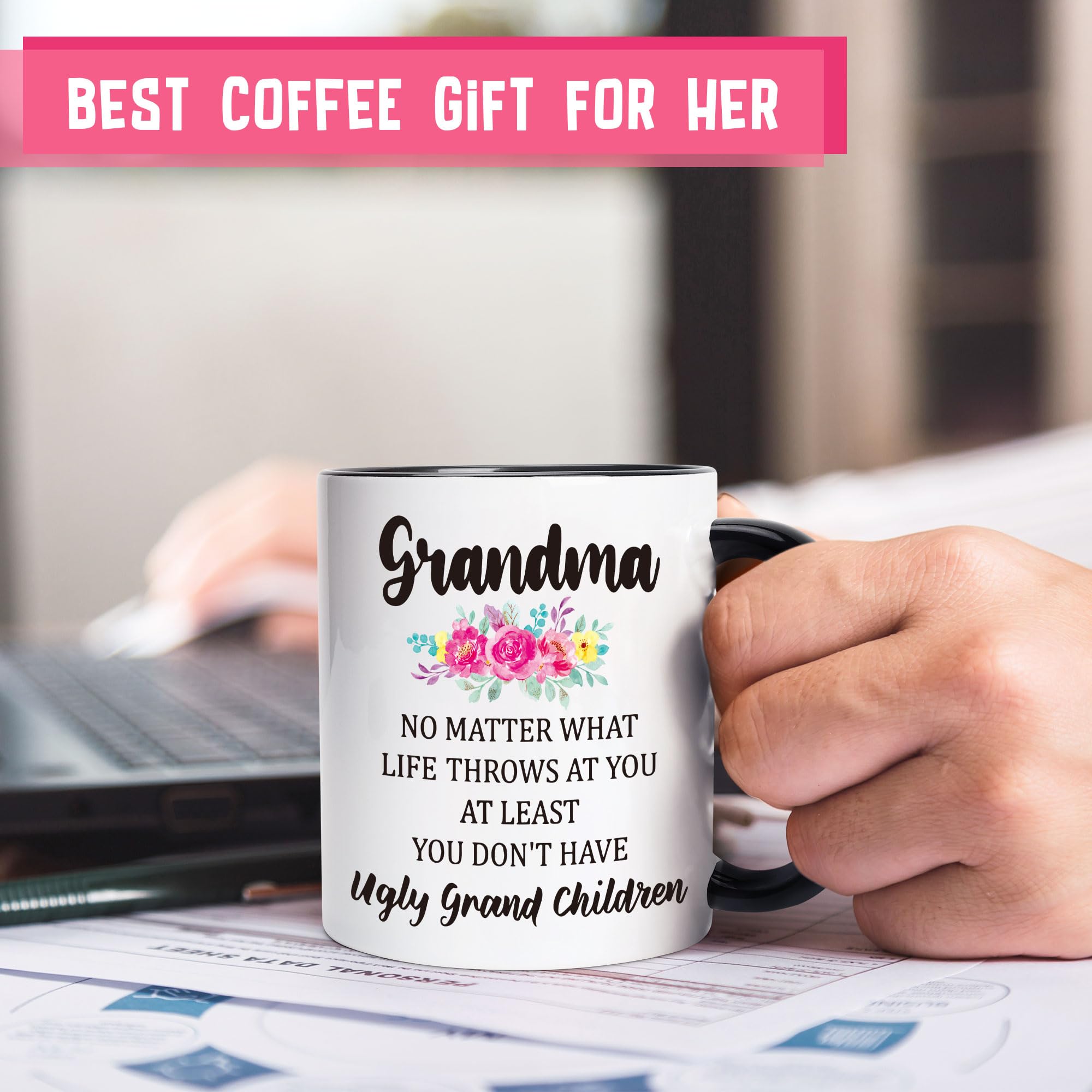 LEJIAJINW Gifts for Grandma Mothers Day Grandmother Gigi Nana Granny Grammy, Best Grandmother Ever Ceramic Mug, Funny Grandma Bi