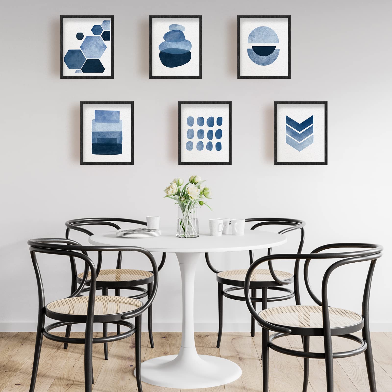 Infunly Abstract Blue Wall Art Prints, 8X10 Unframed Navy Watercolor Paintings Boho Minimalist Canvas Pictures Prints For Living