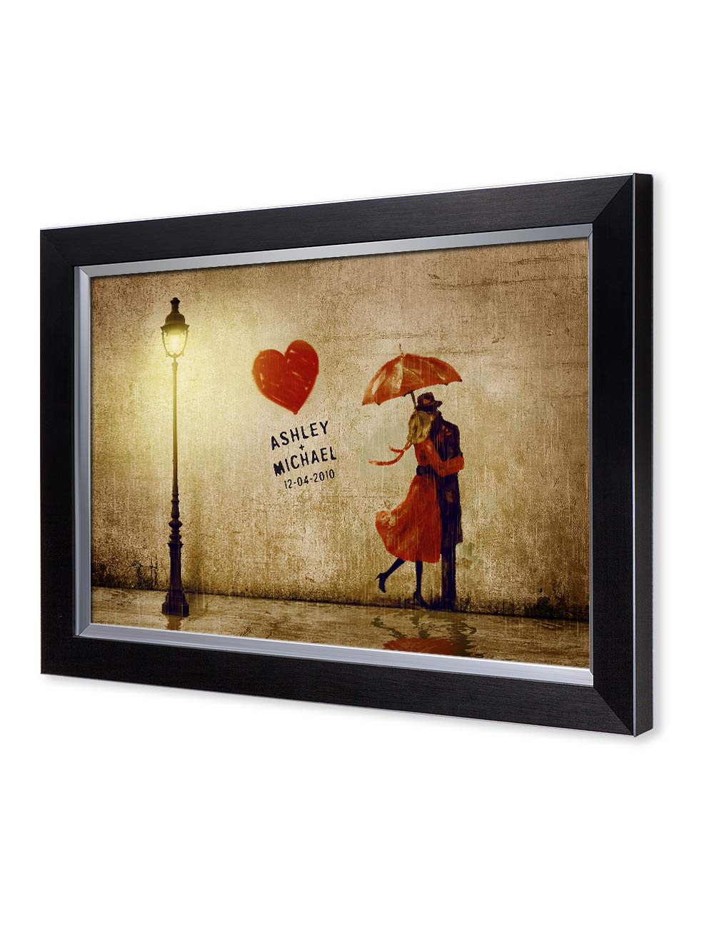 Ipic - Our First Kiss Personalized Framed Artwork For Romantic Anniversary And Wedding Gifts; Picture Size: 24X16, Framed Size: