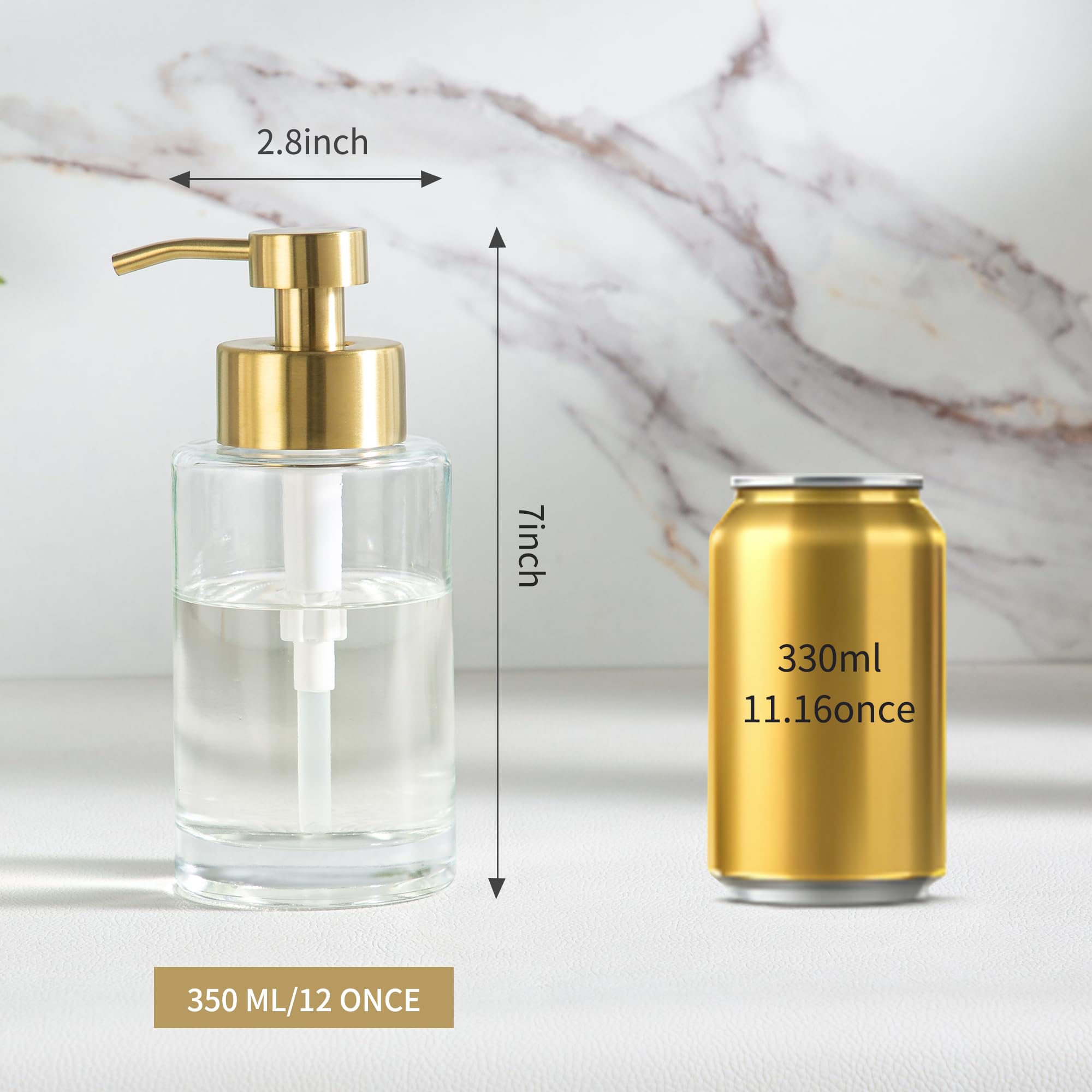 Enra Thick Glass Soap Dispenser With Stainless Steel Gold Pump,12Oz Bathroom Hand Liquid Soap Dispensers,Lotion Dispenser,Soap D