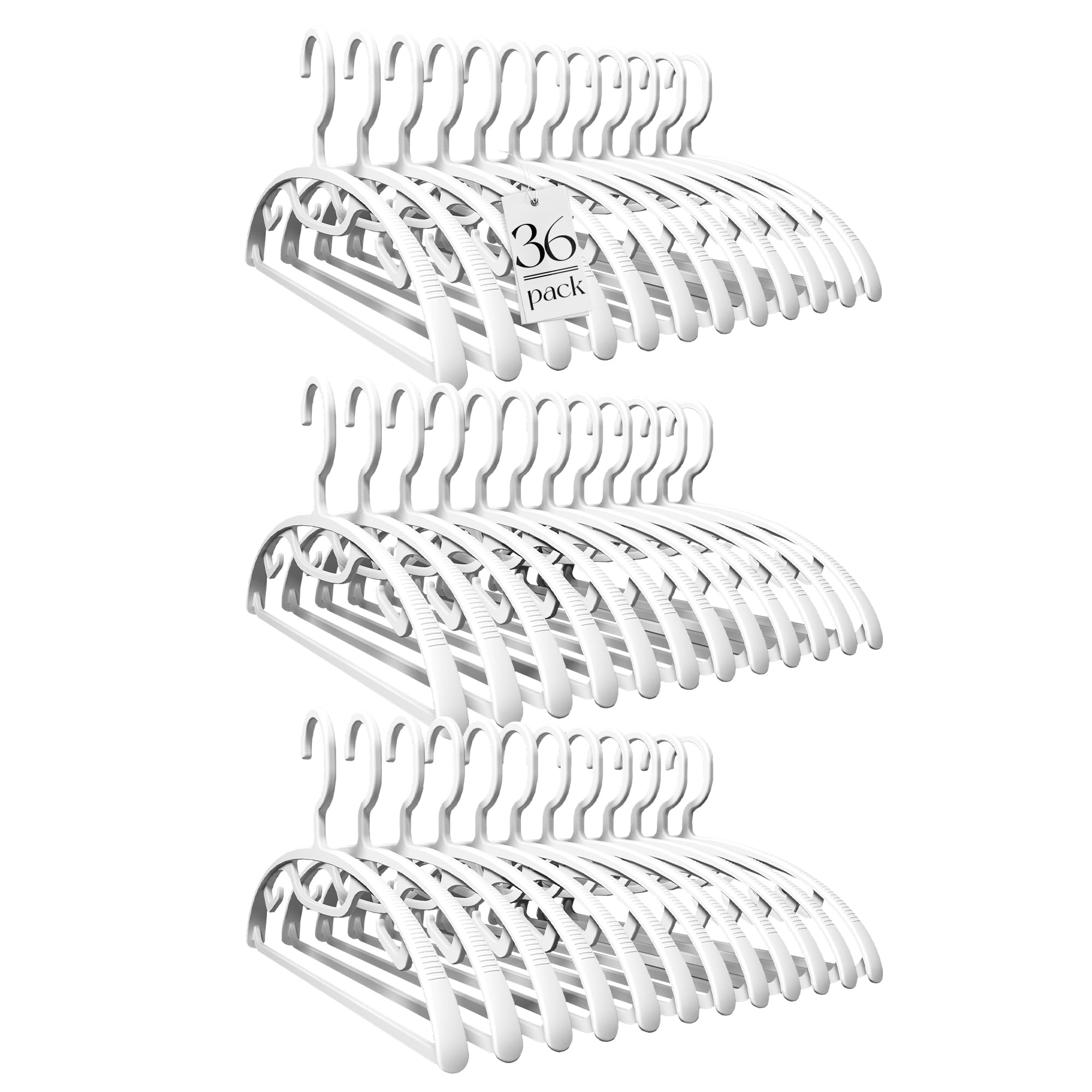 House Day White Plastic Clothes Hangers, Heavy Duty Coat Hangers 36 Pack, Premium Thick Wide Shoulder Suit Hanger With Non-Slip