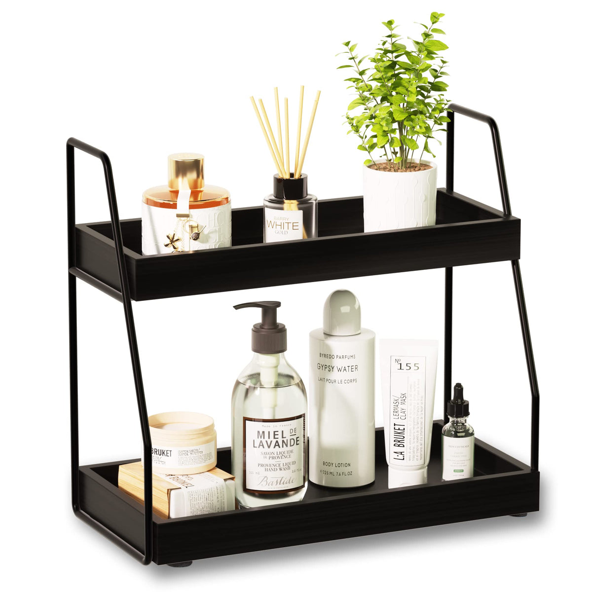 Zgo 2-Tier Bathroom Counter Organizer, Wood Bathroom Organizer Countertop Vanity Organizer Bathroom Tray, Kitchen Spice Rack Cou