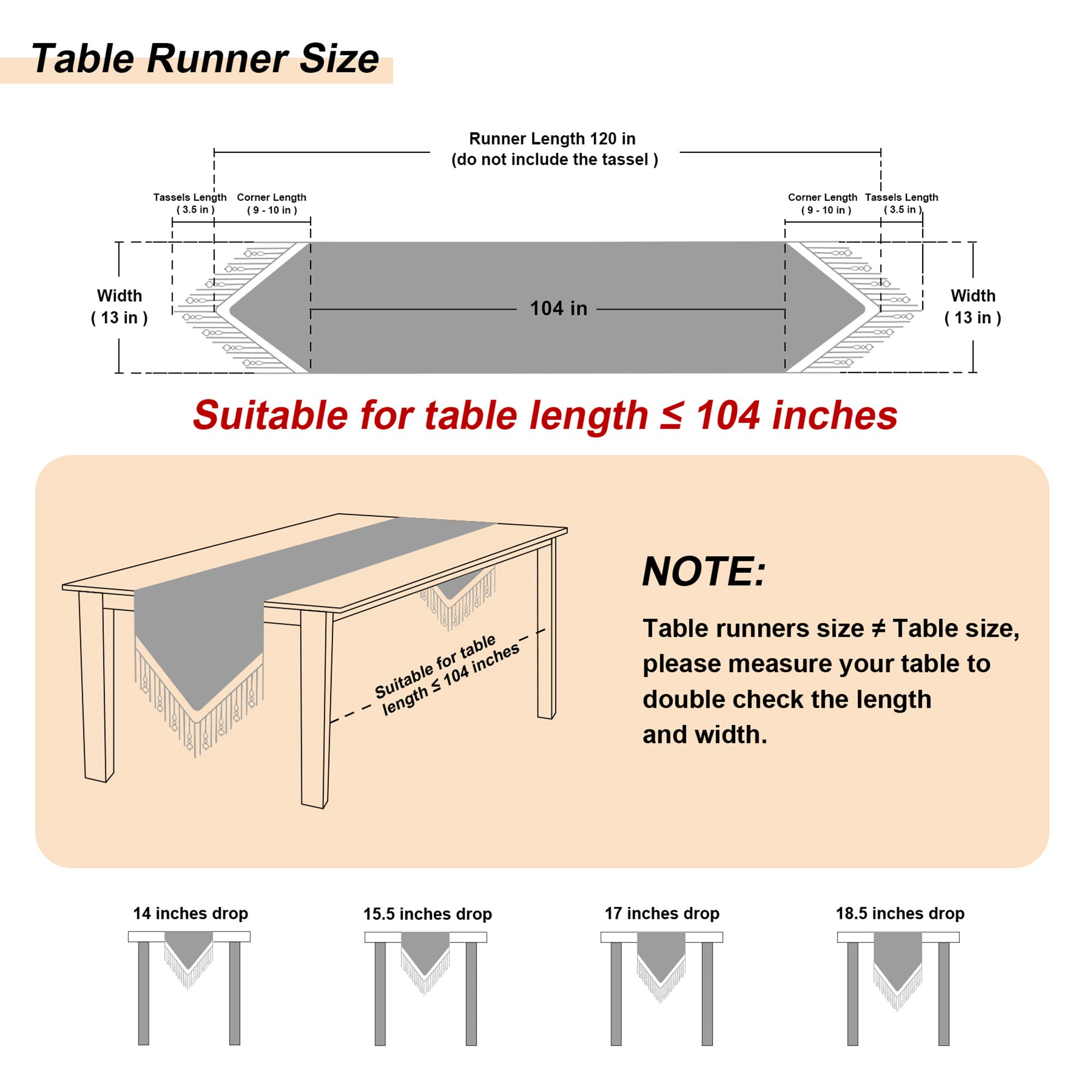 Loom And Mill Luxury Chenille Table Runner 120 Inches Long, Black Damask Jacquard Table Runners With Multi-Tassels For Halloween