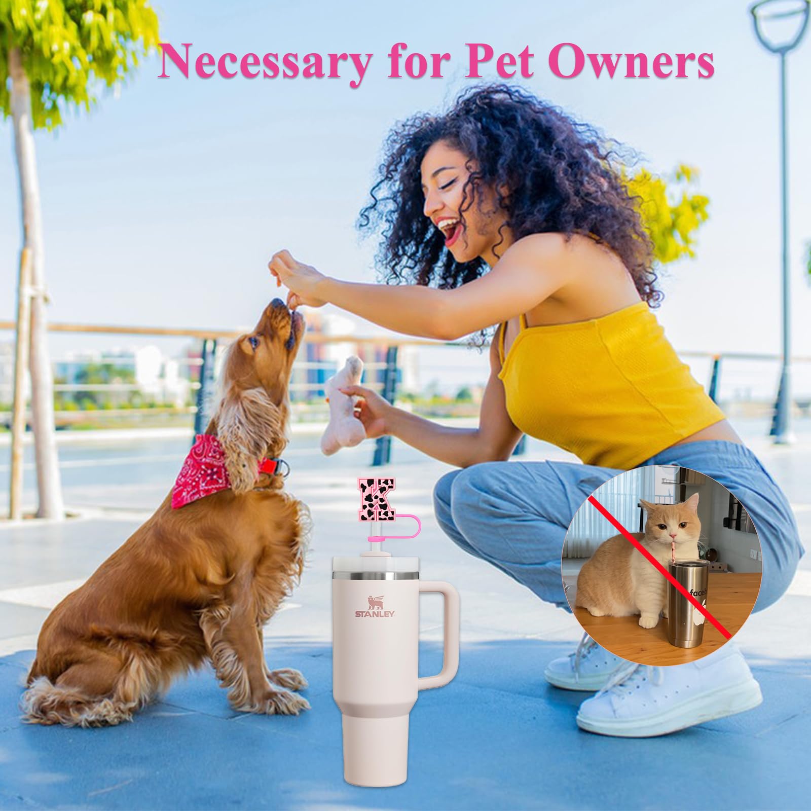 (2+2) 2 Pcs Straw Cover For Stanley Cup 30 & 40 Oz Tumbler Accessories, Leopard Initial Letter Straw Topper Cap Protector Lid Wi