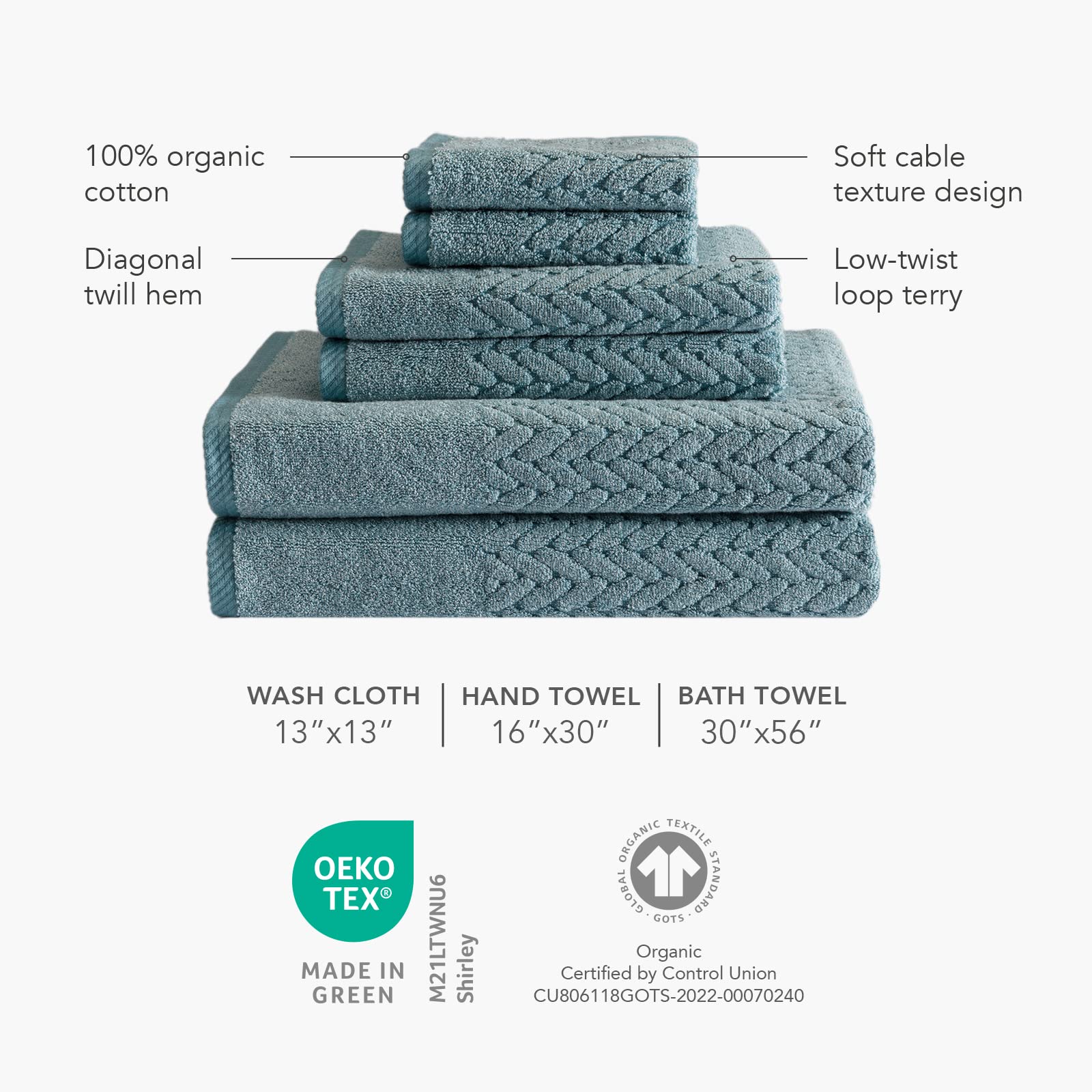Texere 100% Organic Cotton Jacquard 650 Gsm Premium Bath Towel Sets - Extra Absorbent Quick Dry And Plush (Cable, Excalibur, 2 B