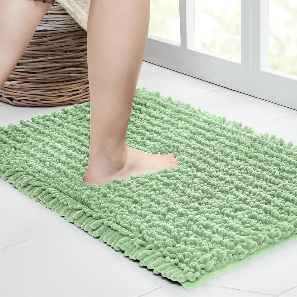 Walensee Bathroom Rug Non Slip Bath Mat (44X24 Inch Sage Green) Water Absorbent Super Soft Shaggy Chenille Machine Washable Dry