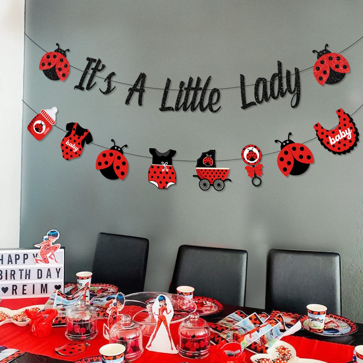 Cheereveal Ladybug Baby Shower Decorations Lady Beetles Gender Reveal Its A Little Lady Banner Ladybug Garland Red And Black Par