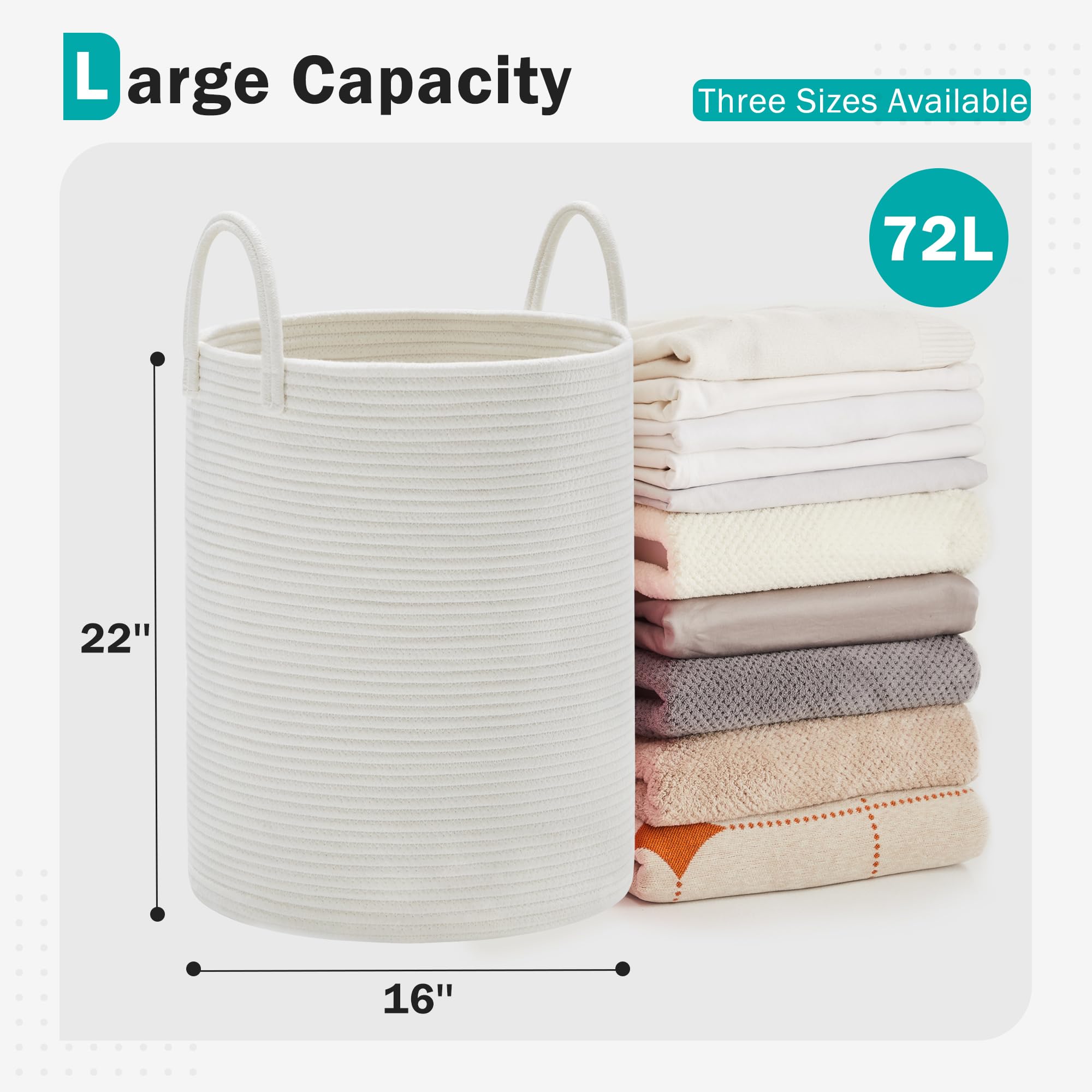 Cotton Rope Laundry Hamper By Youdenova, 72L - Woven Collapsible Laundry Basket - Clothes Storage Basket For Blankets, Laundry R
