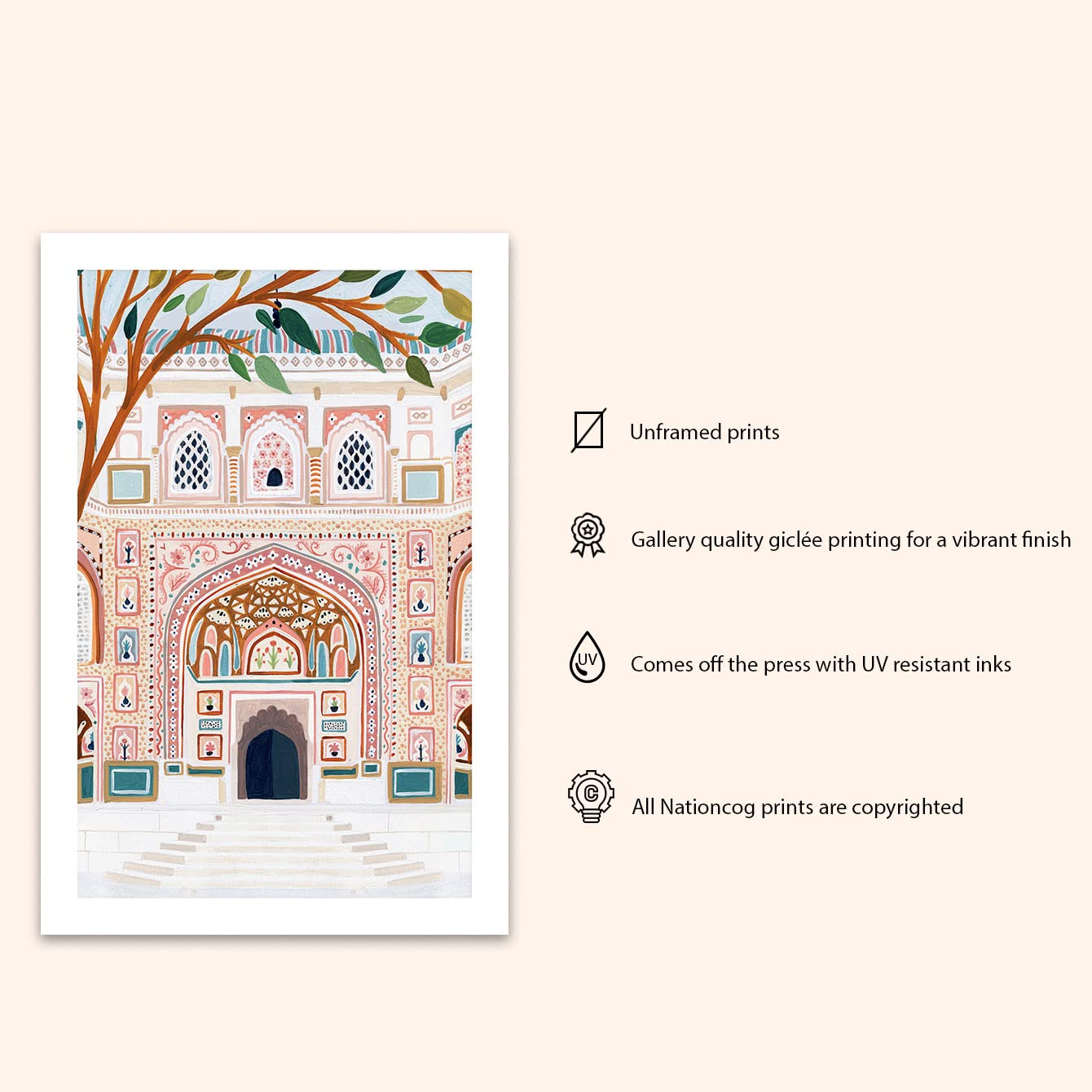 Nationcog Amber Palace Jaipur Art Print, India Art Print, Jaipur Wall Art, Travel Print, Travel Poster, Housewarming Gift, Home