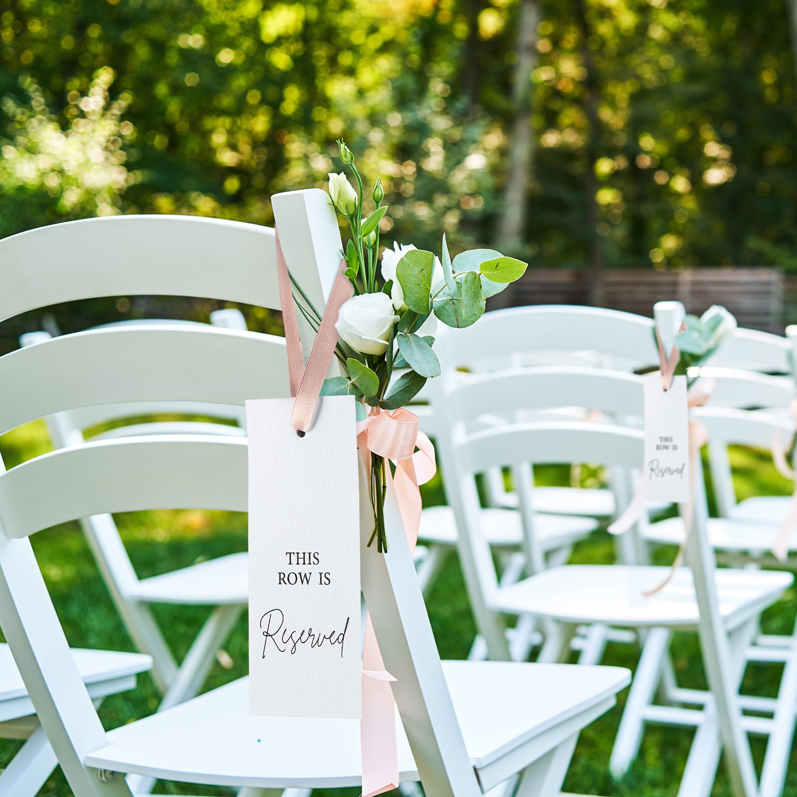 Clabby 12 Pack Reserved Chairs Signs with Ribbon for Wedding Reception Party Restaurant This Row Is Reserved Signs Hanging Signs