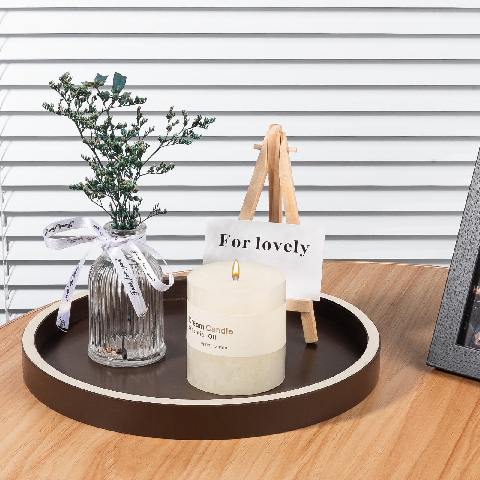 Bathroom Counter Tray Wooden Decorative Tray Round Perfume Tray Kitchen Soap Organizer Vanity Storage For Candle, Sink, Home Dec