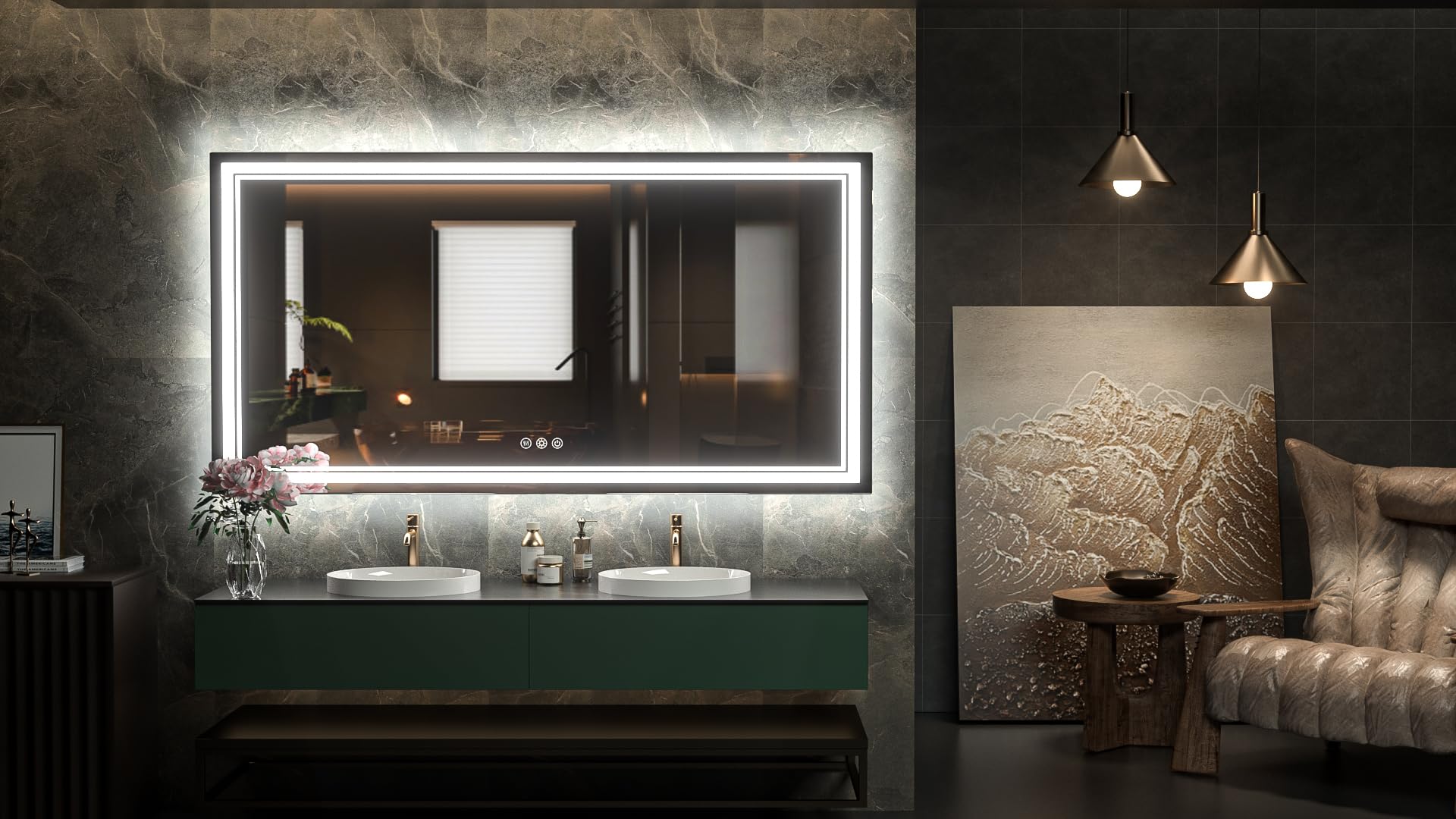 Tokeshimi 72X36 Inch Led Bathroom Mirror Front Lighted And Backlit Vanity Mirror, Large Frameless Led Mirror For Bathroom Wall,