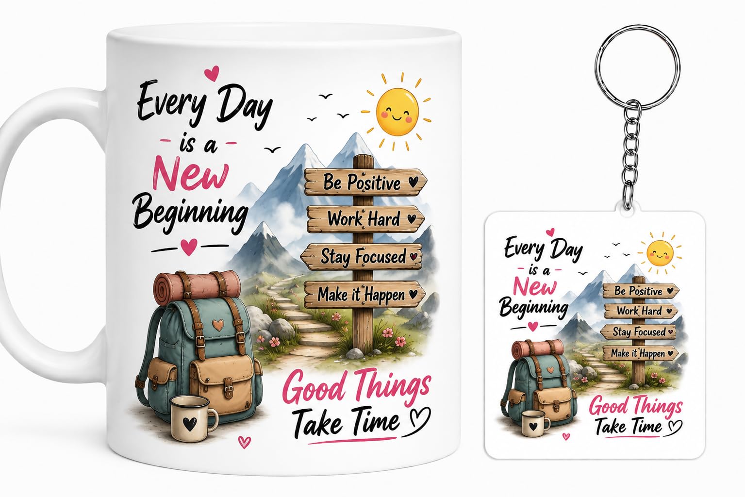 Choicecases Inspirational Coffee Mug with Matching Square Keychain | Motivational Quote Ceramic Cup Gift for Women, Men, Friends