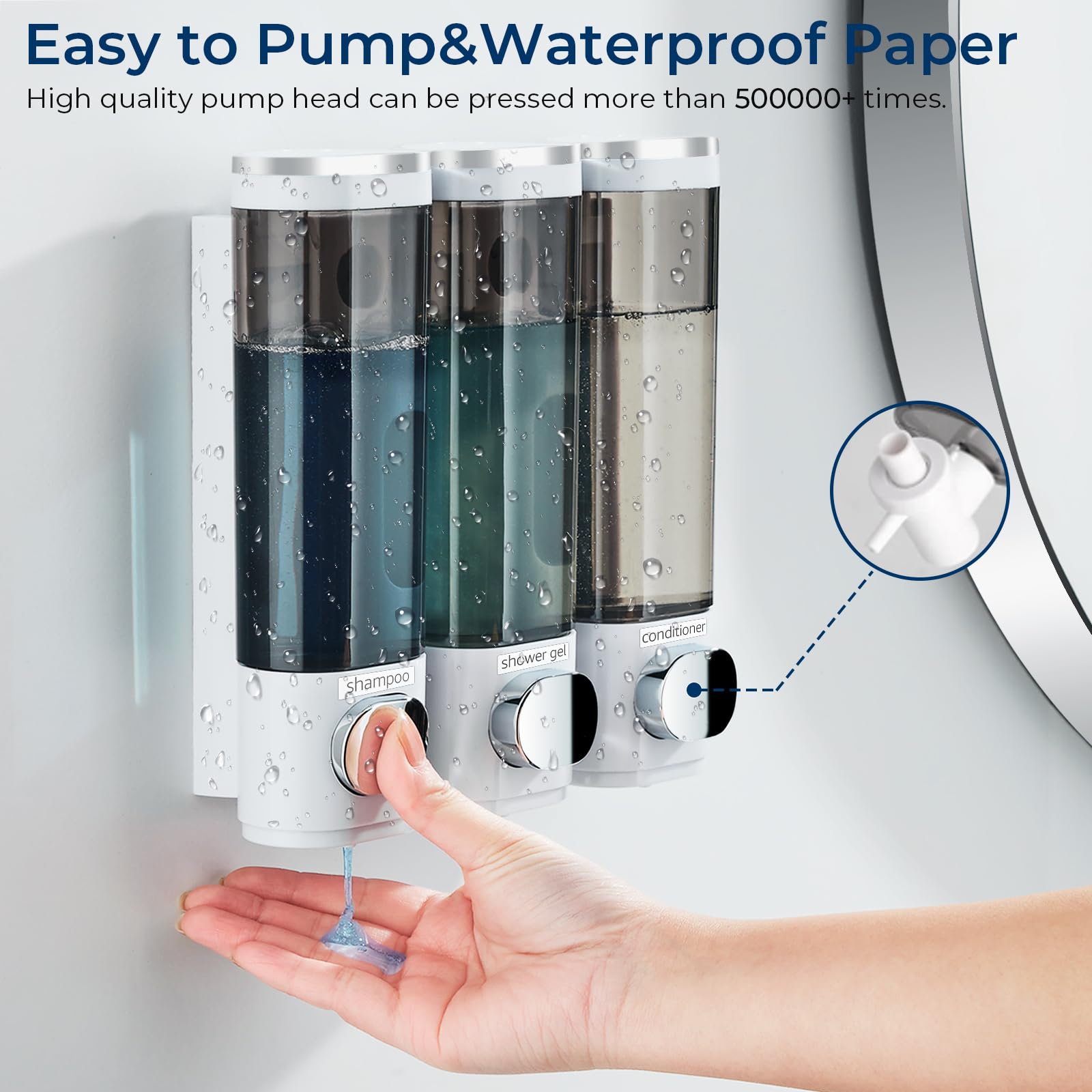 Shampoo And Conditioner Dispenser, Shower Soap Dispenser 3 Chamber No Drill Shampoo Dispenser For Shower Wall Mounted Shampoo Co