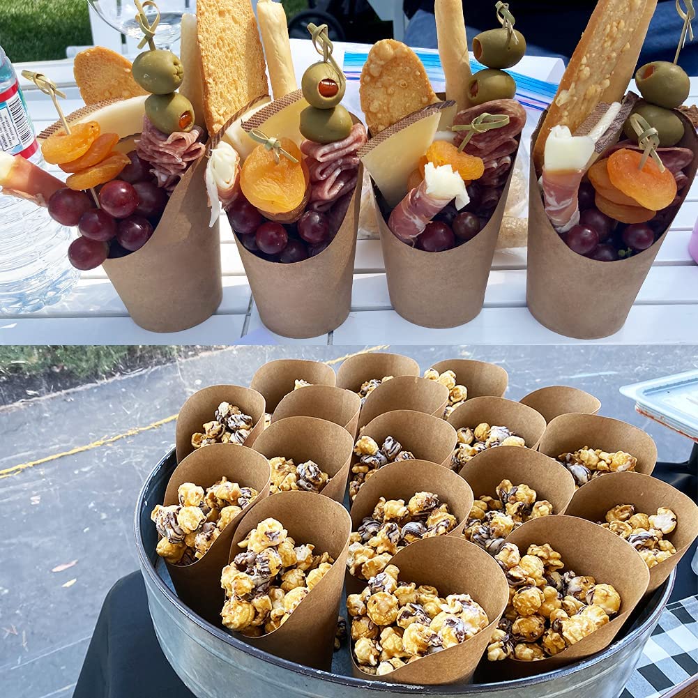 Kingzhuo 50 Pcs French Fries Holder 14Oz Charcuterie Cups Disposable Take-Out Party Baking Waffle Paper Popcorn Boxes Kraft Pape