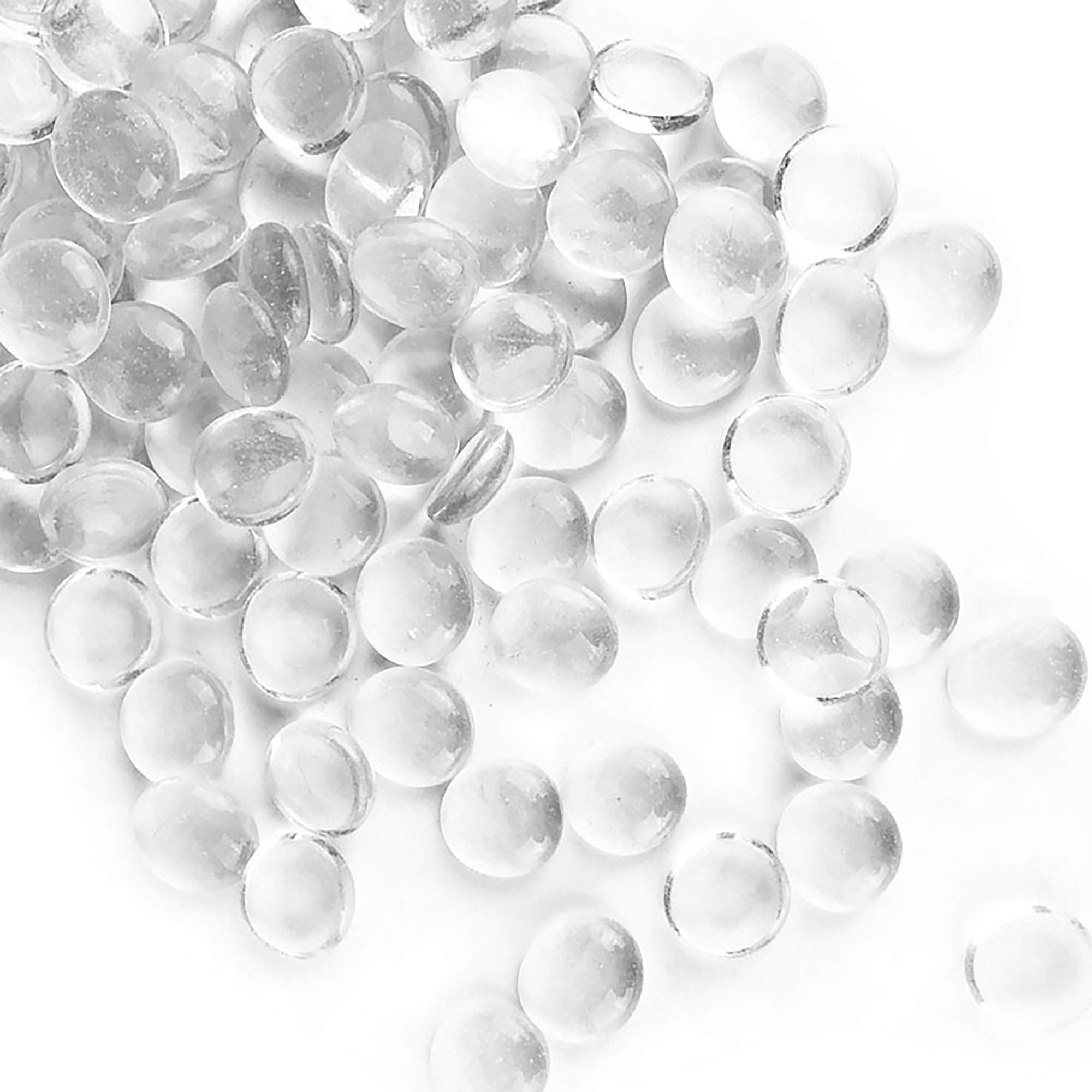 CYS EXCEL Clear Glass Gemstone Beads Vase Fillers (2 LBS) Flat Marble Beads Multiple Color Choices Aquarium Decor Rocks Floral S