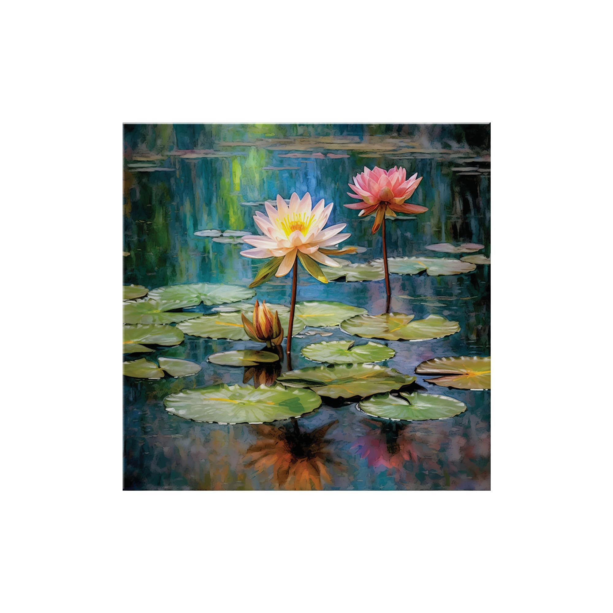 999Store Tranquil Water Lily Art Print - Vibrant Pond With Blooming Pink And White Water Lilies For Peaceful Home Dcor