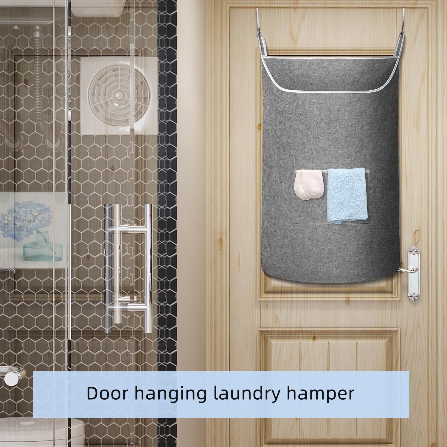 Saverho X-Large Hanging Laundry Hamper Bag, Door Hanging Hamper With Front Pocket Dirty Clothes Hanging Laundry Bag Large Size 3