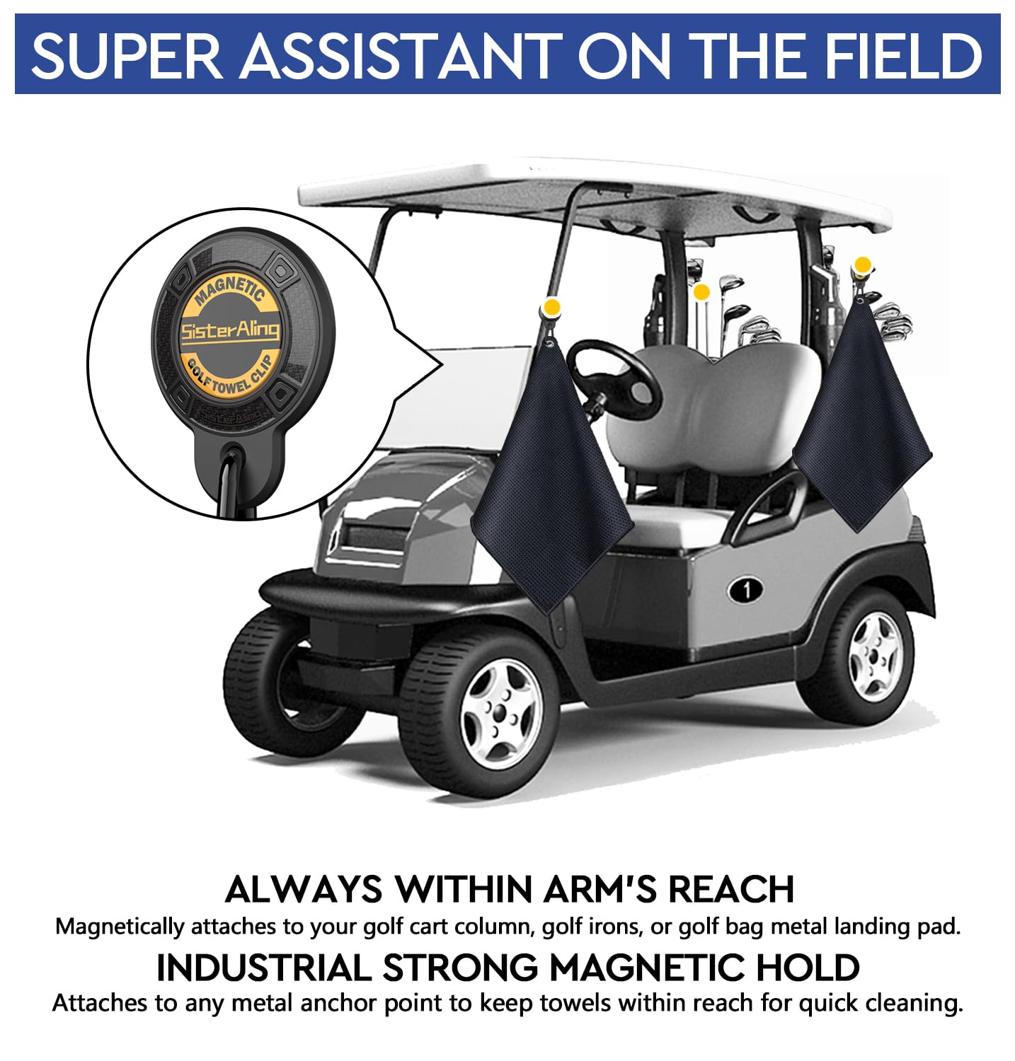 SisterAling Magnetic Clip for Golf Towel Removable Industrial Magnetic Accessories Design for Strong Hold to Golf Carts or Clubs