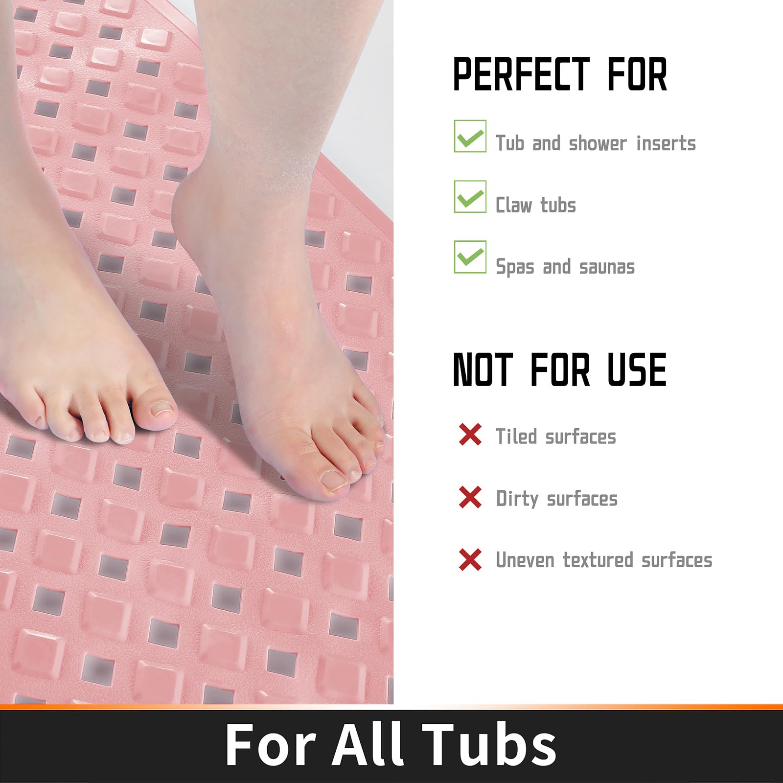 Yimobra Original Bathtub Mat Non Slip  Bath Mats for Tub  Shower Mat with Drain Holes Suction Cups  Machine Washable  BPA  Latex  Phthalate Free (Pink  27.5 X 15.5 Inch)