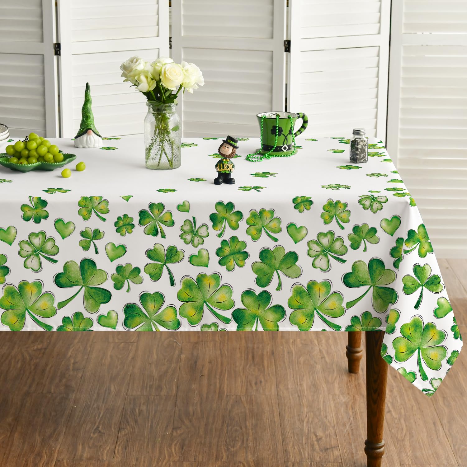 Horaldaily St. Patrick 'S Day Rectangular Tablecloth 60  120 Inch, Watercolor Shamrock Washable Table Cover For Party Picnic Din