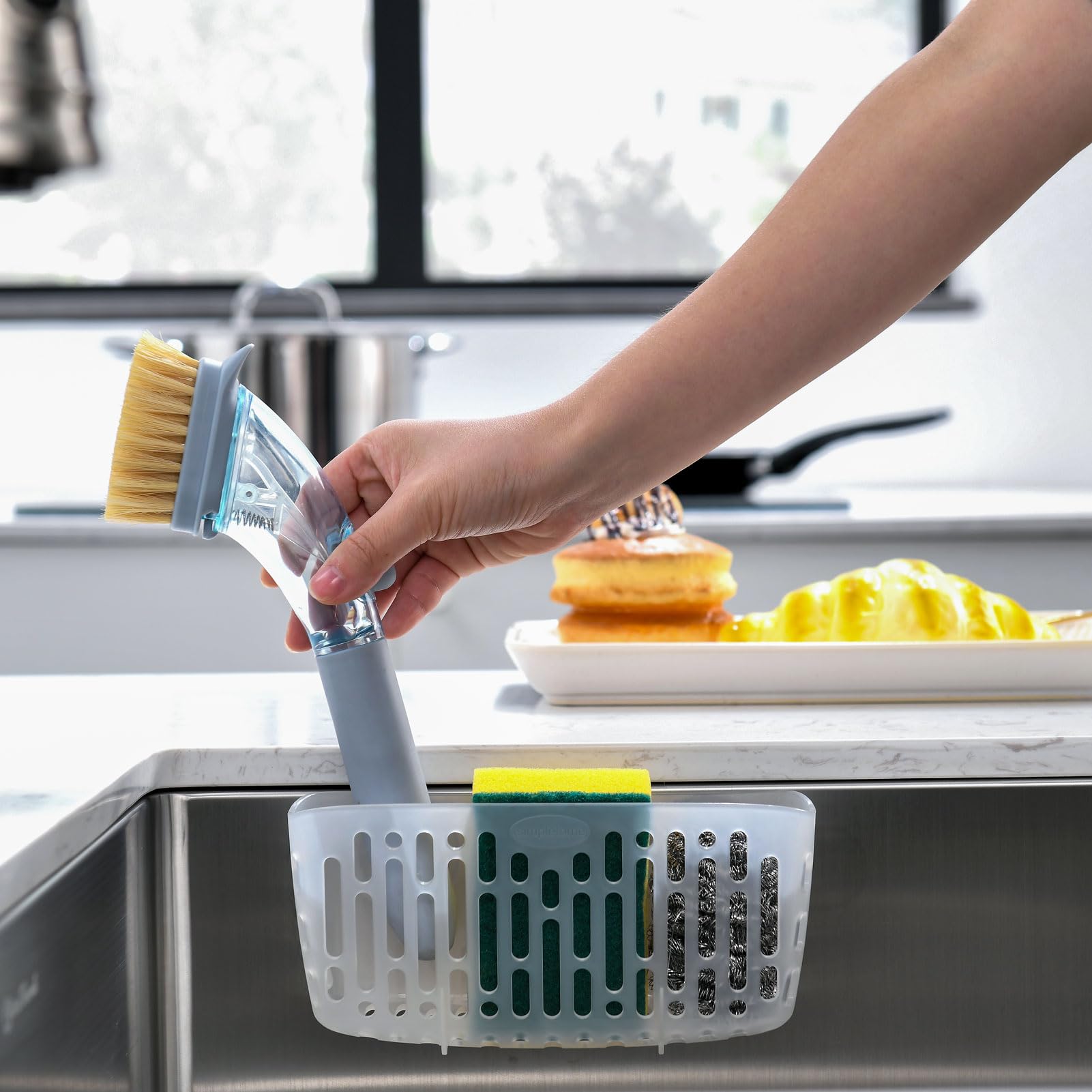 Simpletome Sink Caddy Basket, Sinkware Organizer, 3X Strong Suction Cups Or Countertop, Transparent
