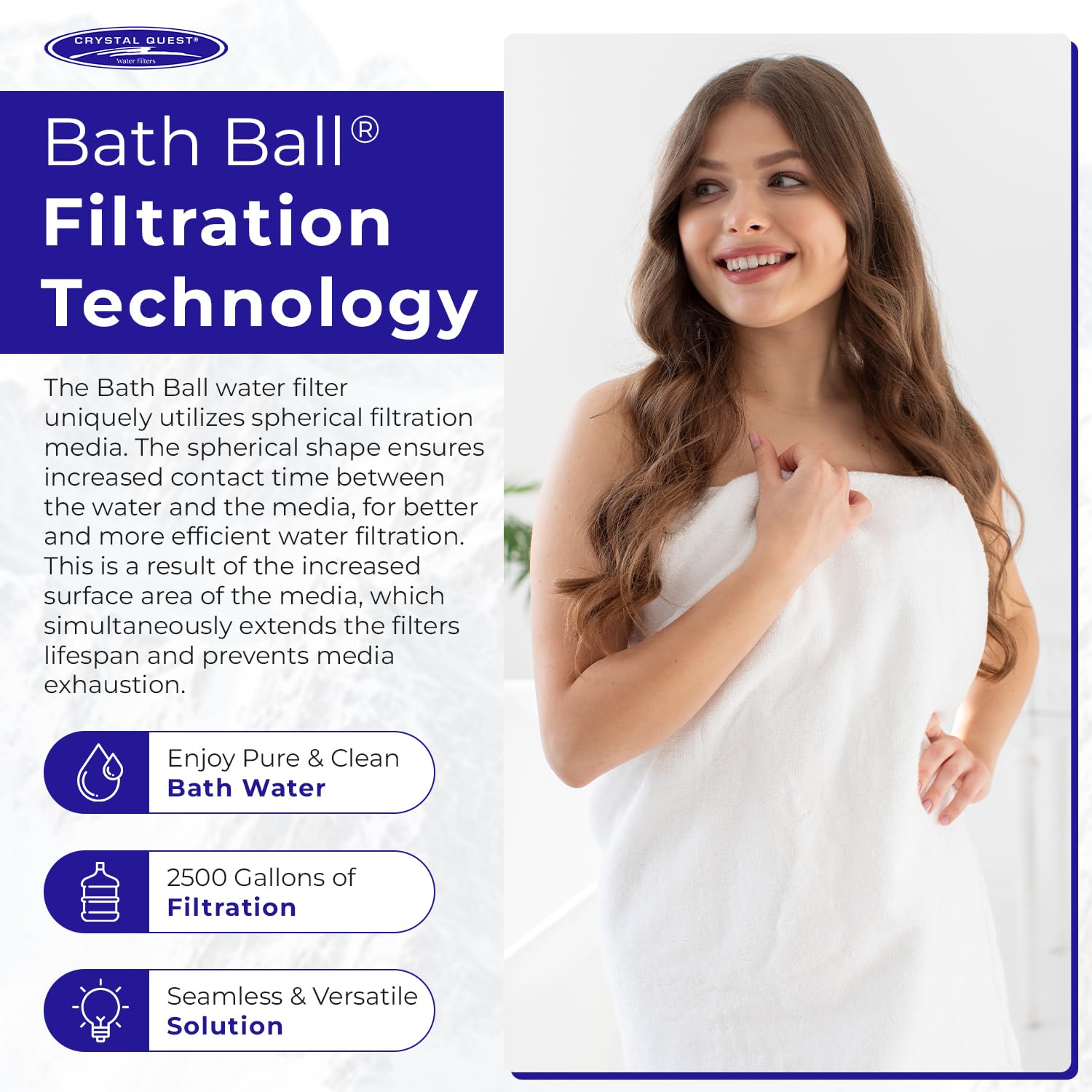 Crystal Quest White Bath Ball Filter  Removes Hundreds of Contaminants for Softer  Smoother Skin  BPA Free  2 500 Gallons of Filtration