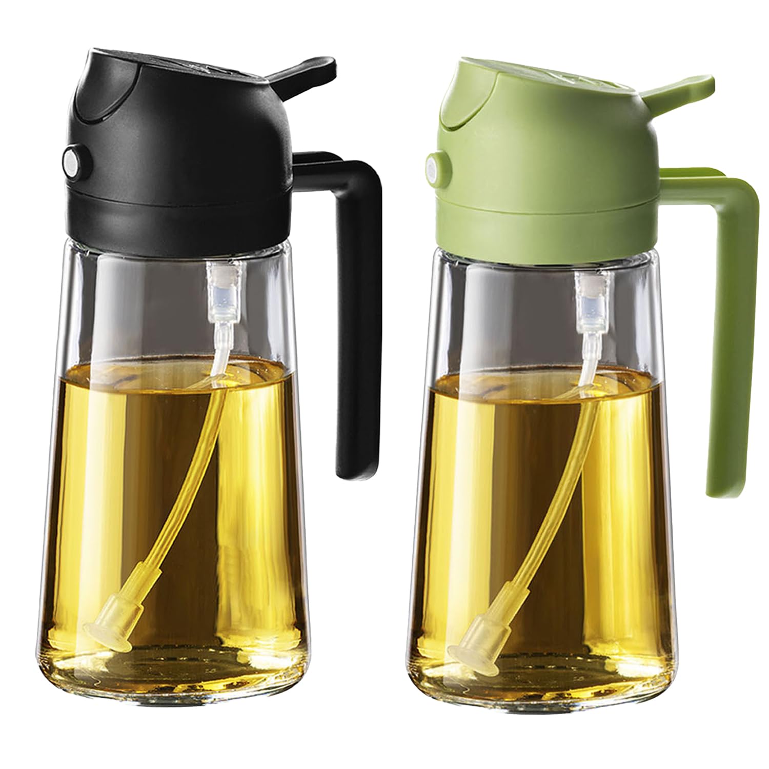 TrendPlain 16oz/470ml Glass Olive Oil Sprayer for Cooking - 2 in 1 Olive Oil Dispenser Bottle for Kitchen Gadgets and Air Fryer 