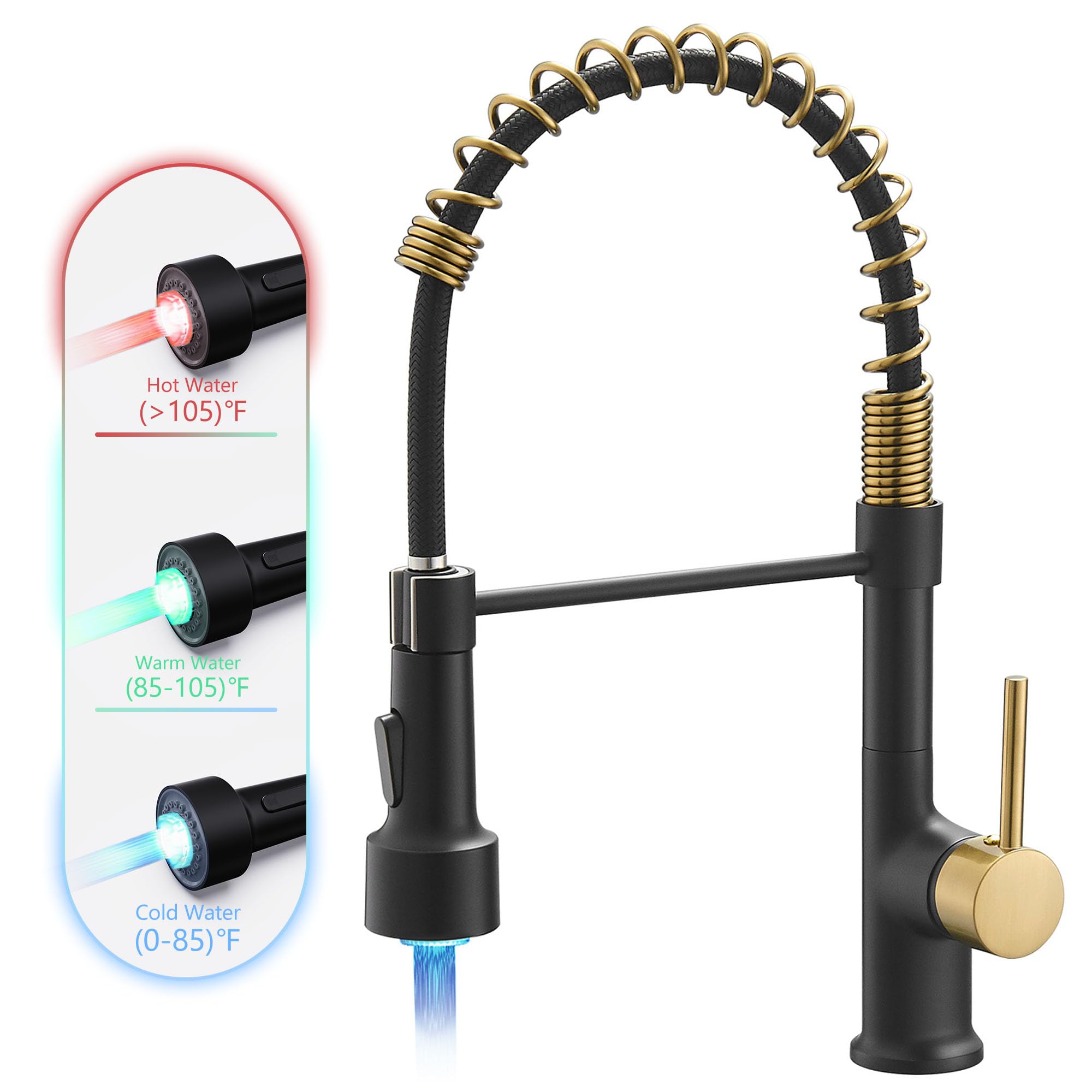 Gimili Black And Gold Kitchen Faucet With Pull Down Sprayer Led Kitchen Sink Faucet