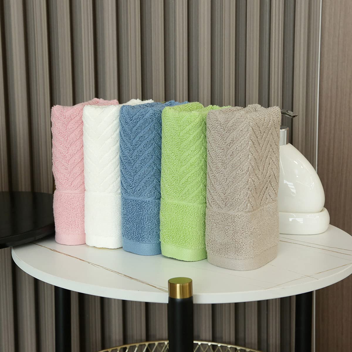 Yiluomo Beige Hand Towel Set Of 2 100% Cotton Ultra Soft Highly Absorbent Striped Pattern Decorative Hand Towel For Bathroom 13'