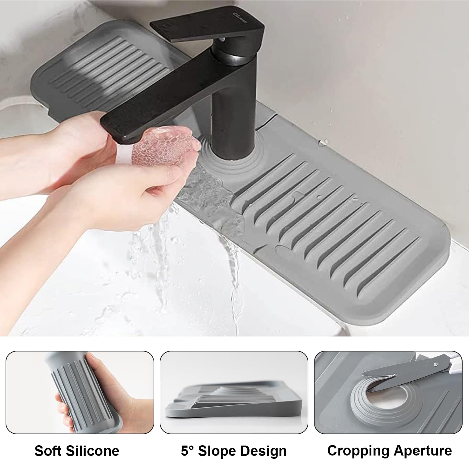 Kitchen Sink Splash Guard, Silicone Draining Mat For Kitchen Sink Sponge Holder Drying Mat For Kitchen Counter Faucet Handle Dri