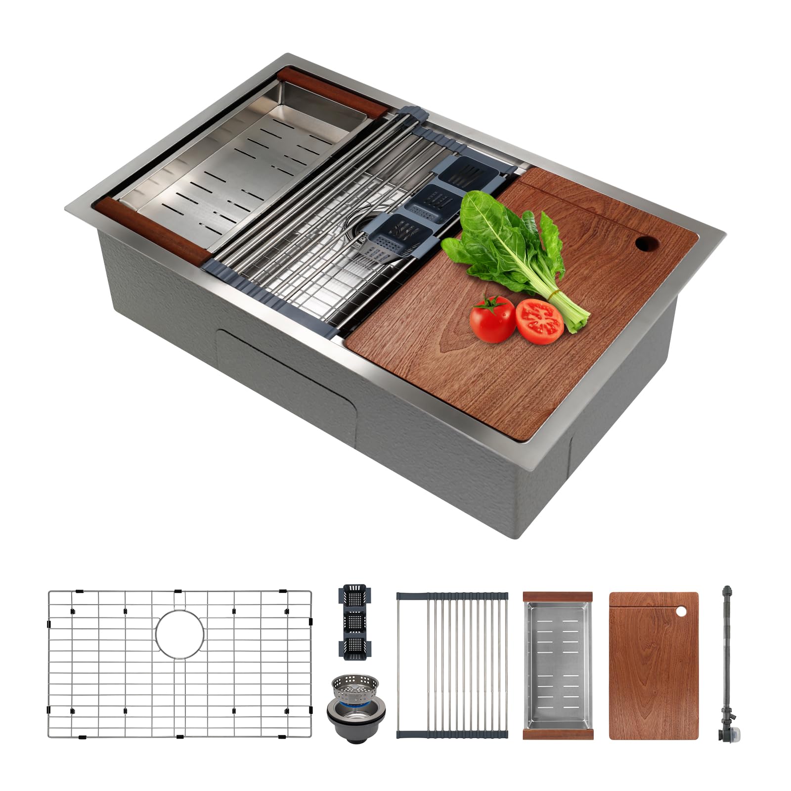 Sanycasa 30 Inch Undermount Kitchen Sink Superior Drain Kitchen Sinks 11 Gauge (3Mm) Stainless Steel Sink Single Bowl Integrated