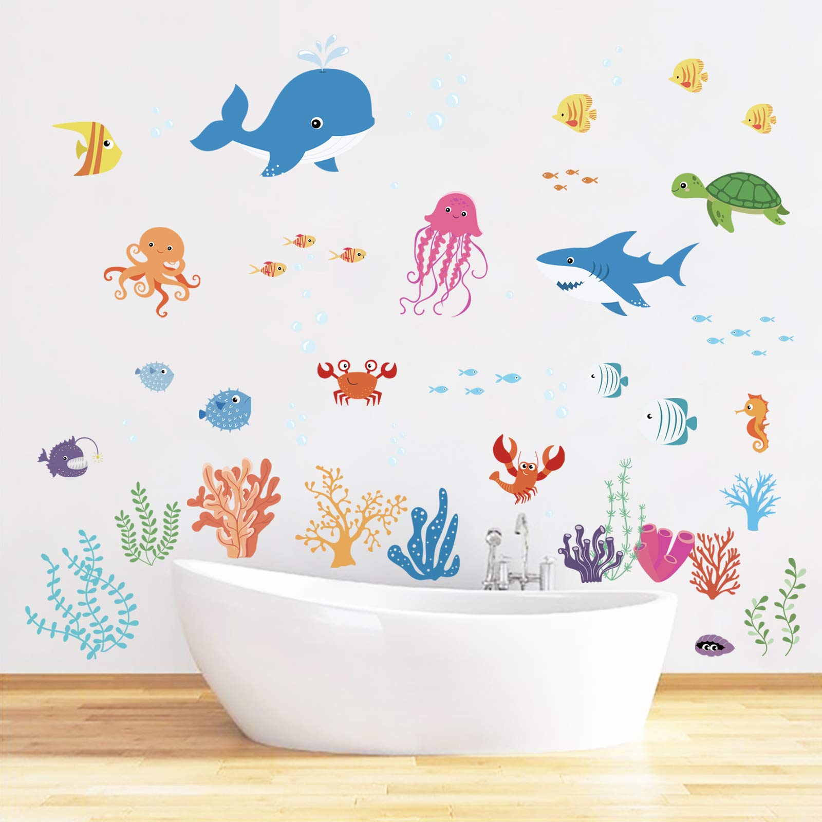 decalmile Under The Sea Dolphin Fish Wall Decals Vinyl Peel and Stick Kids Room Wall Stickers Baby Nursery childrens Bedroom Bathroom Wall Decor