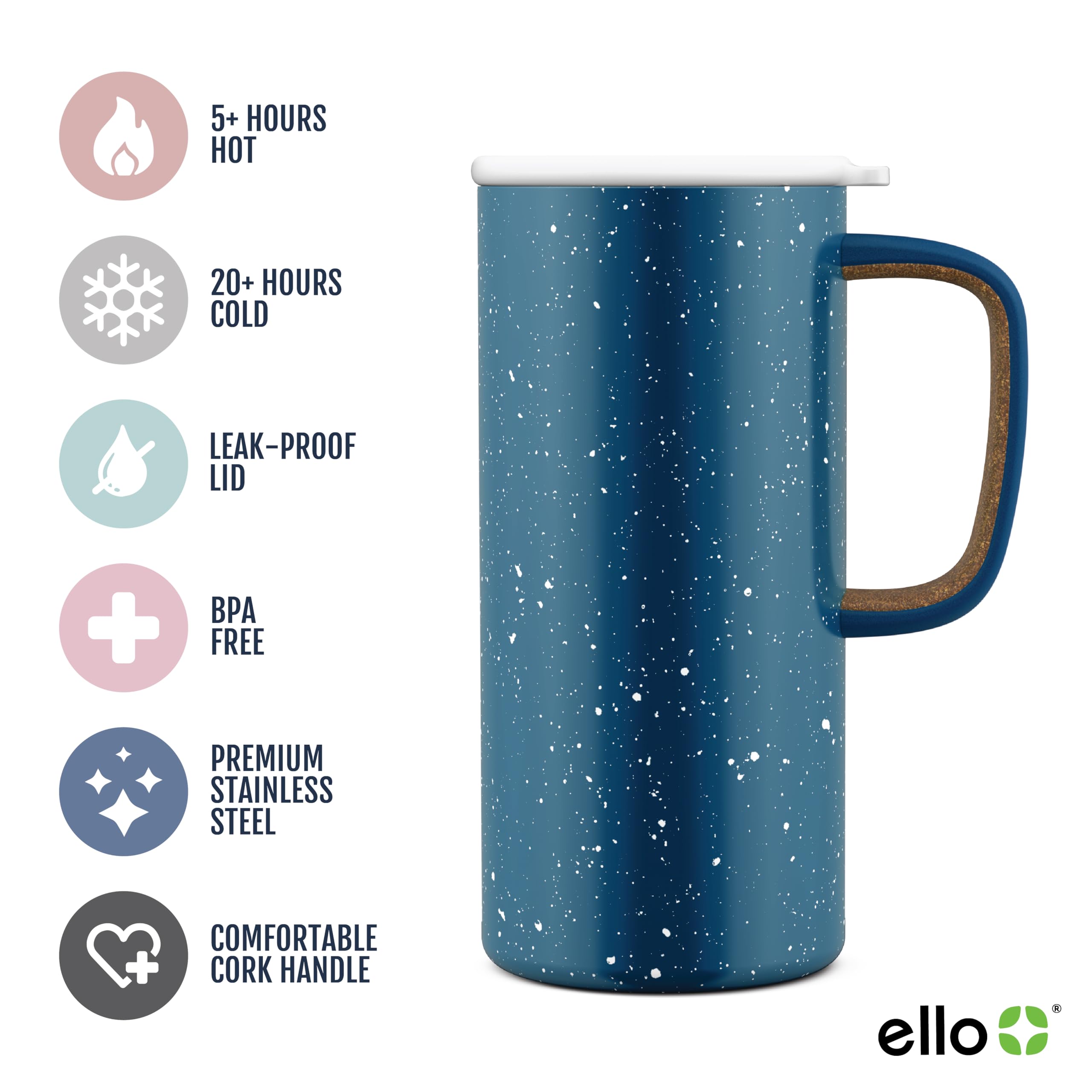 Ello Campy Vacuum Insulated Travel Mug With Leak-Proof Slider Lid And Comfy Carry Handle, Perfect For Coffee Or Tea, Bpa Free, A